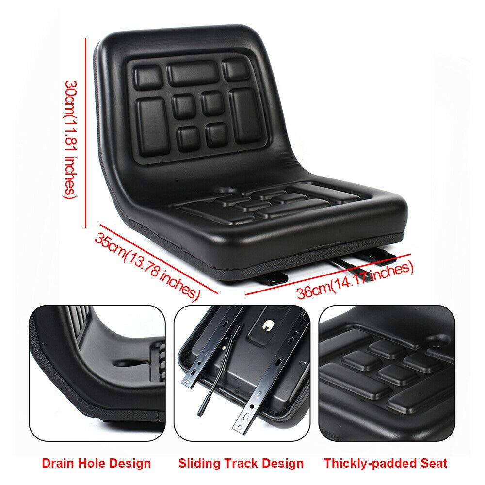 Universal Tractor Seat with Backrest - PU Leather Water-Resistant Lawn Mower Seat with Drain Hole & Adjustable Rails - Fits Loaders, Excavators, Tractors - Perfect for Farm Equipment, Landscaping & Outdoor Maintenance