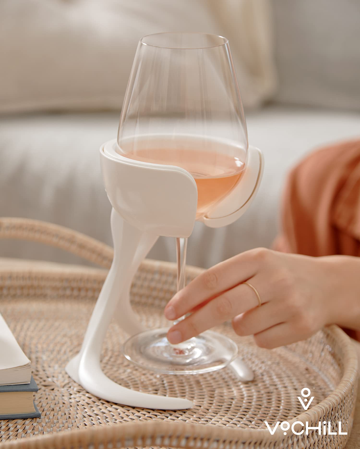 VoChill Stemmed Wine Glass Chiller - Made in USA - Reusable & Freezable Chill Cradle for Wine Glasses - Actively Cools Stemware - Blush & Pair - Perfect for Parties, Weddings, and Outdoor Dining