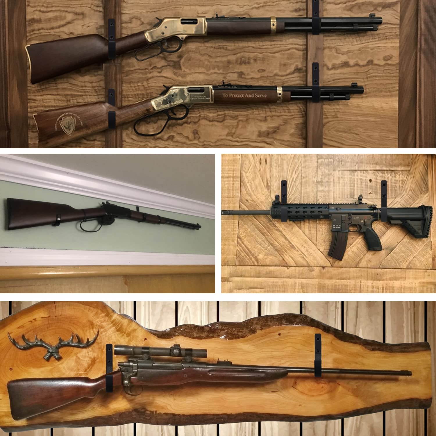 Heavy Duty Steel Gun Rack Wall Mount - Horizontal Shotgun Hooks & Rifle Hangers for Rifles, Shotguns & Archery Bows | Secure Firearm Storage for Home, Cabin or Hunting Lodge