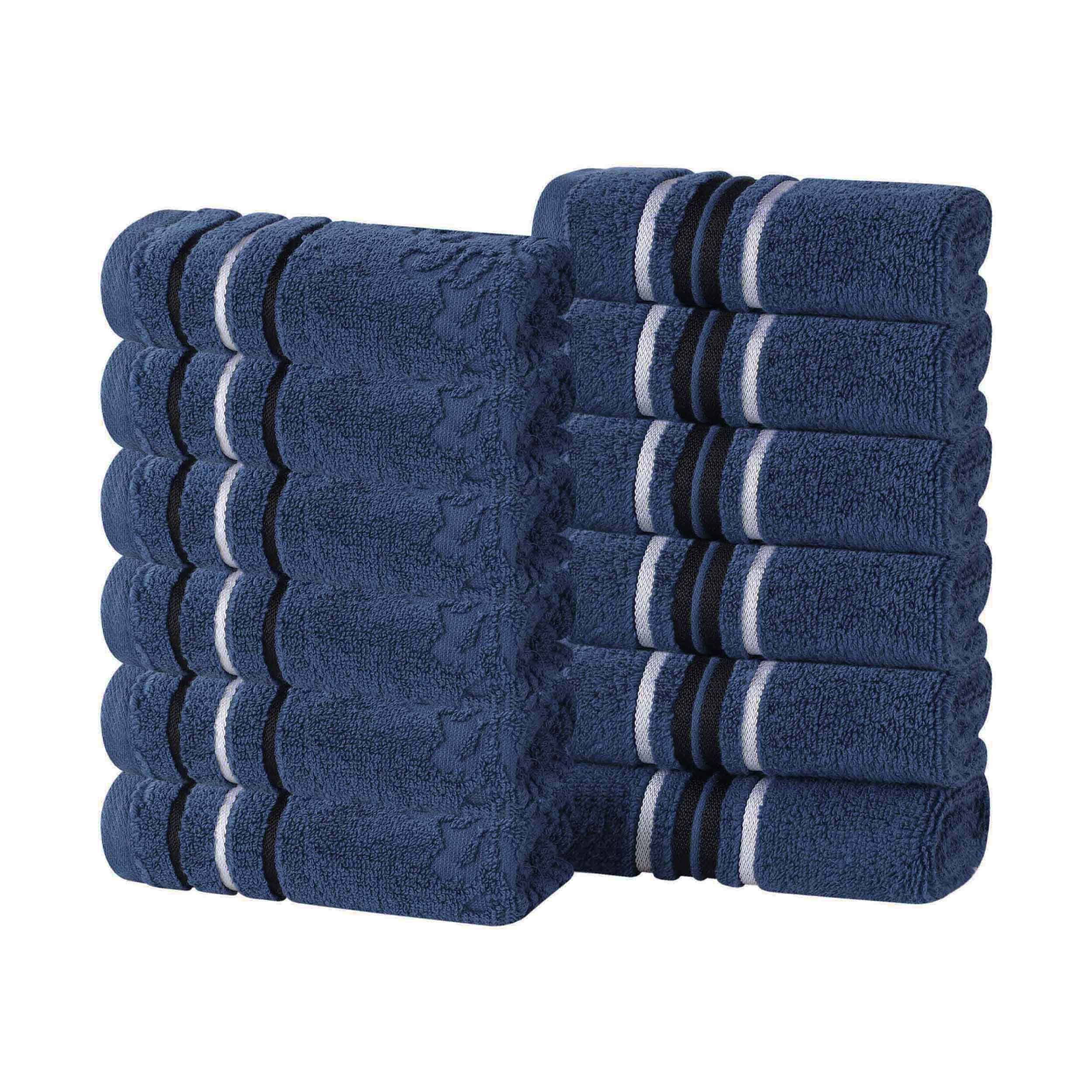 Sadie 100% Cotton Face Towel Set - 12 Pack Zero Twist Solid & Jacquard Floral Bath Towels for Spa, Gym, Travel & Home Use