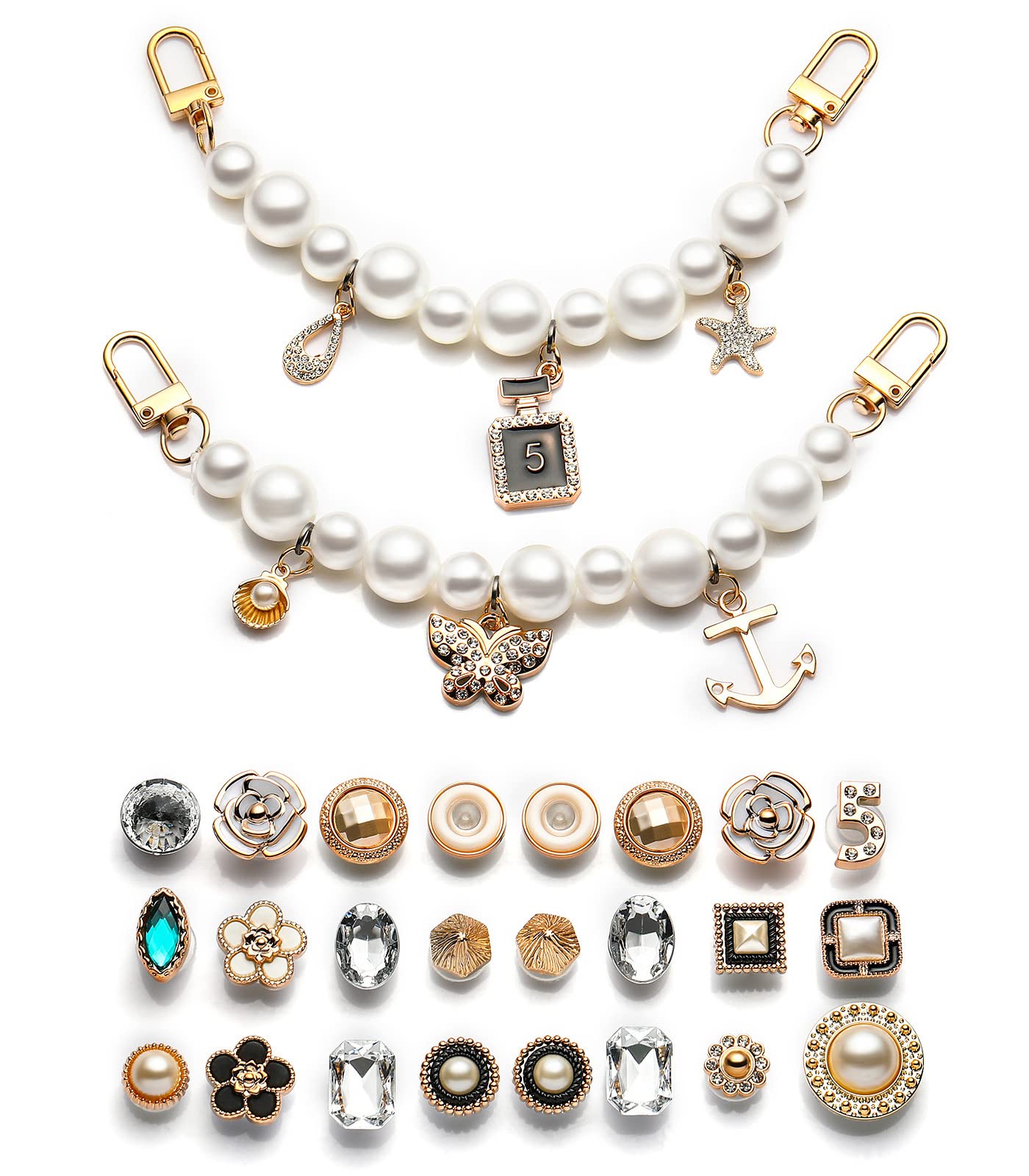 Crocs Shoe Charms for Women & Girls - Pearl Designer Aesthetic Jibbitz with Chain, DIY Shoe Decorations for Crocs Clogs & Sandals | Perfect for Party Favors, Birthday Gifts & Everyday Fashion Accessories
