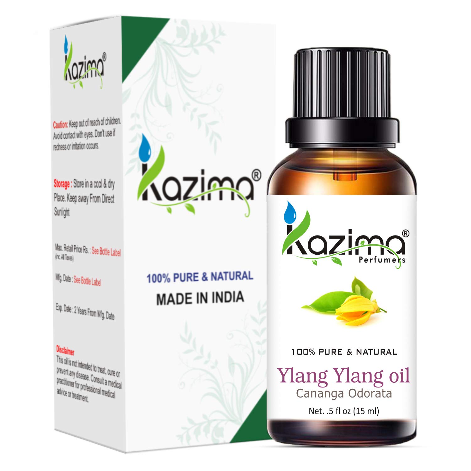 KAZIMA 100% Pure Lavender & Ylang Ylang Essential Oil Set - 15ml Each for Aromatherapy, Massage, Hair Growth & Wellness | Perfect for Diffusers, Bath & Relaxation
