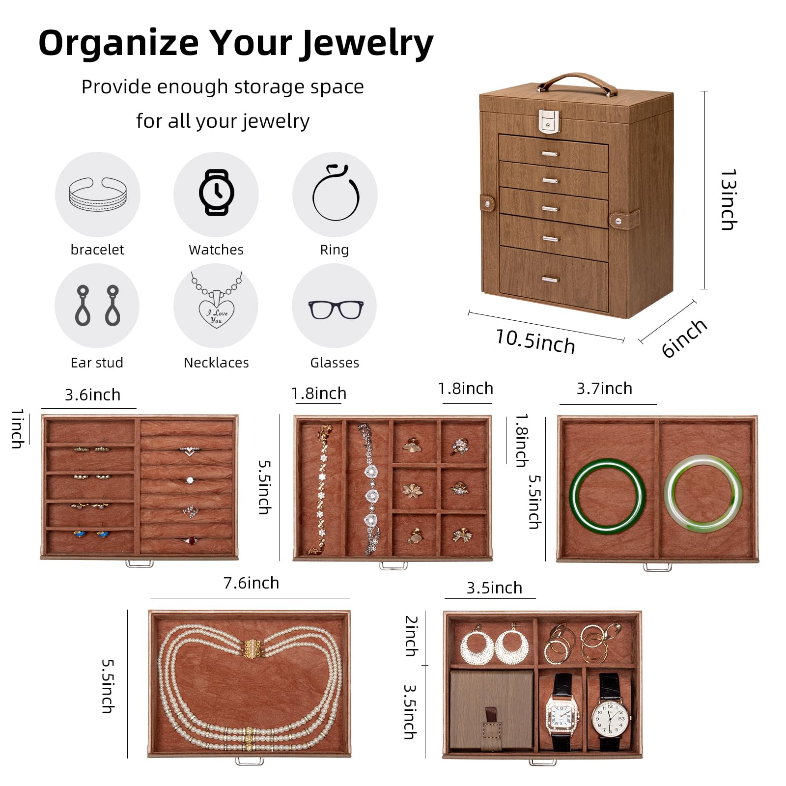 6-Tier Jewelry Organizer Box with Mirror & Lock - Perfect Gift for Women