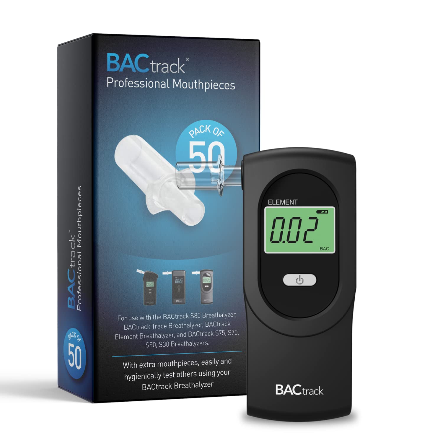 BACtrack Element Professional Breathalyzer with 50 Mouthpieces - Accurate Personal & Workplace Alcohol Tester for Home, Parties, and Road Safety