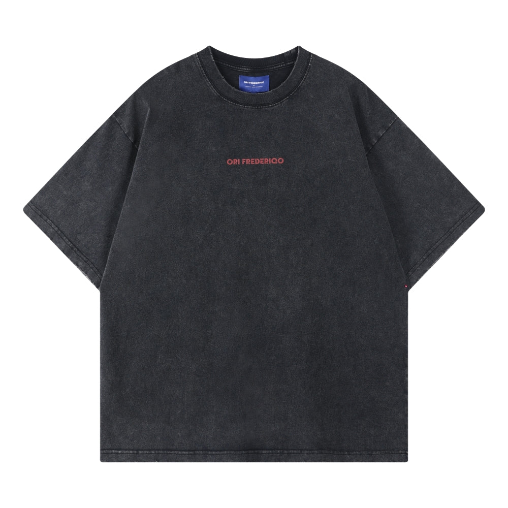 ORI FREDERIQO Printed Washed Short Sleeve T-Shirt - Black | Casual Streetwear for Men | Perfect for Everyday Wear & Outings