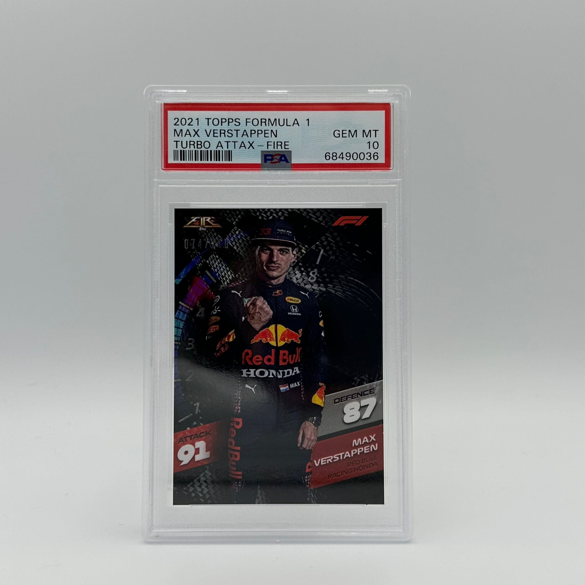 PSA 10 Max Verstappen 074/250 Fire Card - Rare Collectible Trading Card for F1 Fans & Sports Memorabilia Enthusiasts