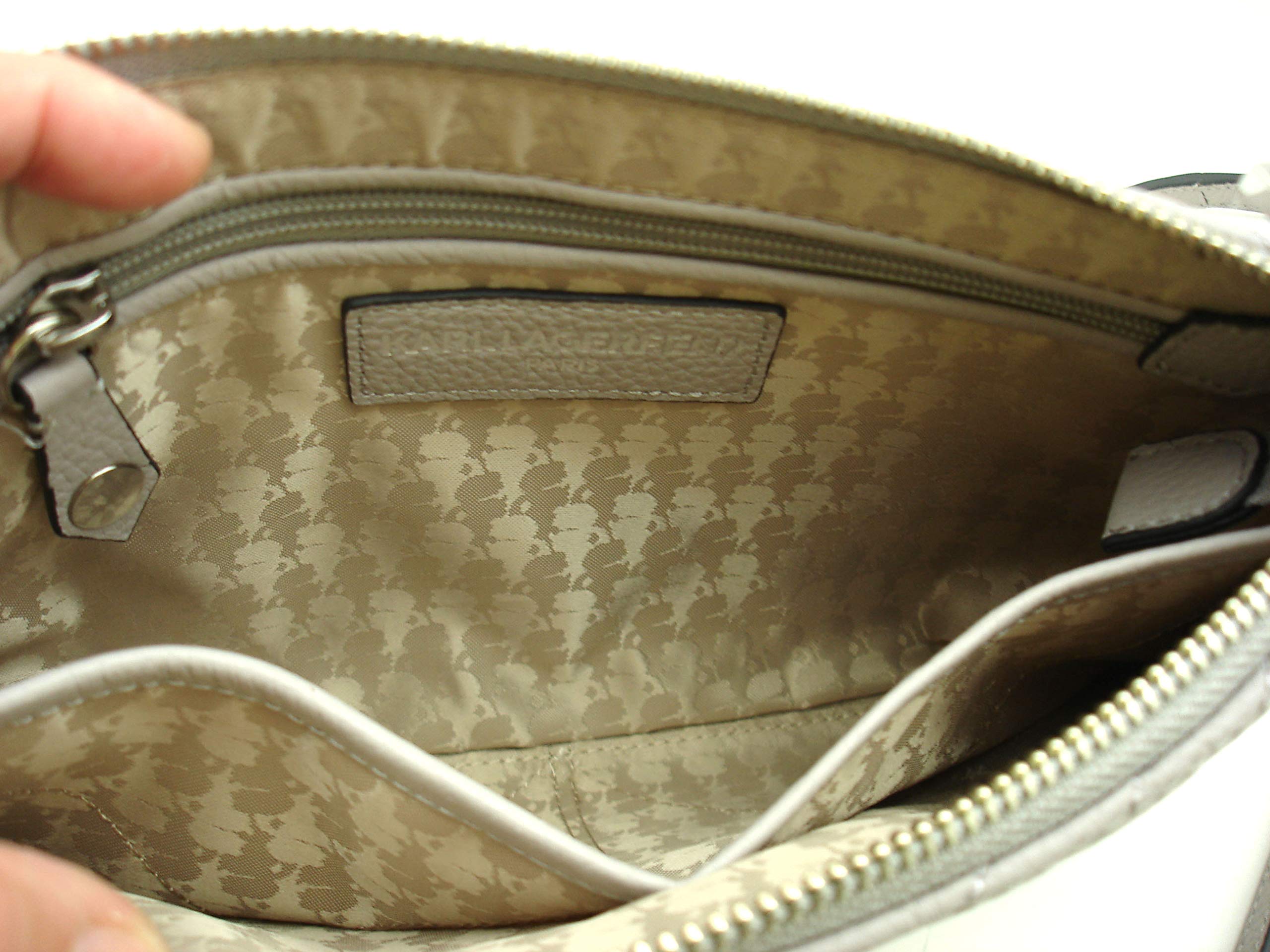 Karl Lagerfeld Paris Charlotte Small Pebbled Leather Crossbody Bag - Light Grey/Silver | Fashionable & Elegant for Women | Perfect for Work, Travel & Evening Out
