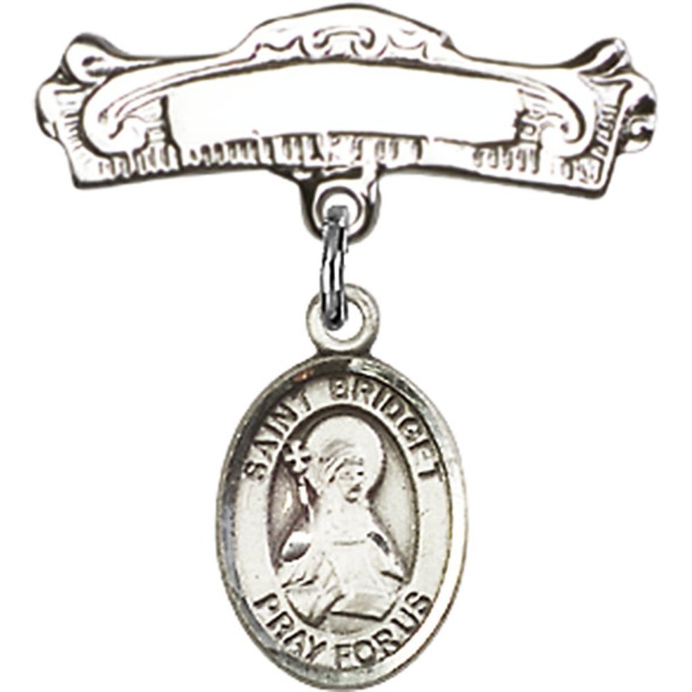Sterling Silver Baby Badge with St. Bridget of Sweden Charm - 7/8