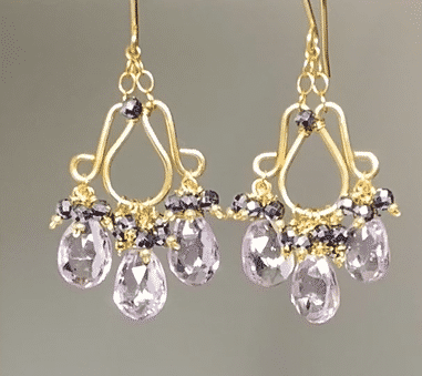 Pink Amethyst Chandelier Earrings - 14K Gold Filled Dangle Earrings with Black Crystal Clusters for Women, Gift for Her, Wedding, Party, Evening Wear