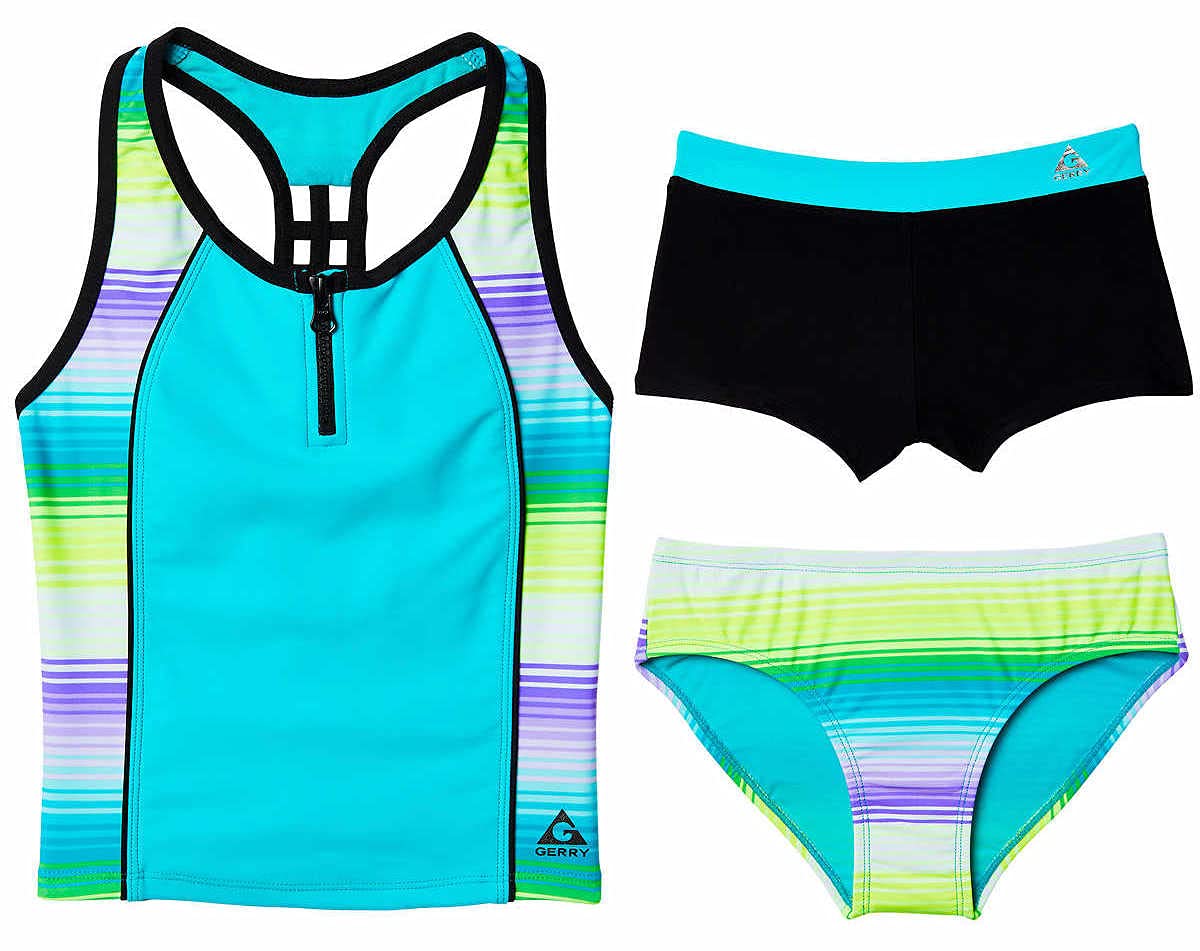 Gerry Girls 3-Piece Tankini & Shorts Swimsuit Set for Kids - Cute Swimwear for Beach, Pool & Summer Vacation | UV Protection & Quick Dry
