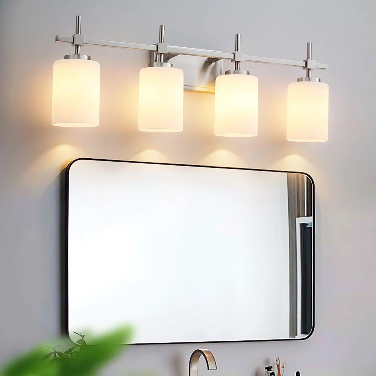 Jasper Gold Modern Frosted Glass 4-Light Bathroom Vanity Light Fixture - Perfect for Bathroom, Powder Room & Dressing Area Lighting