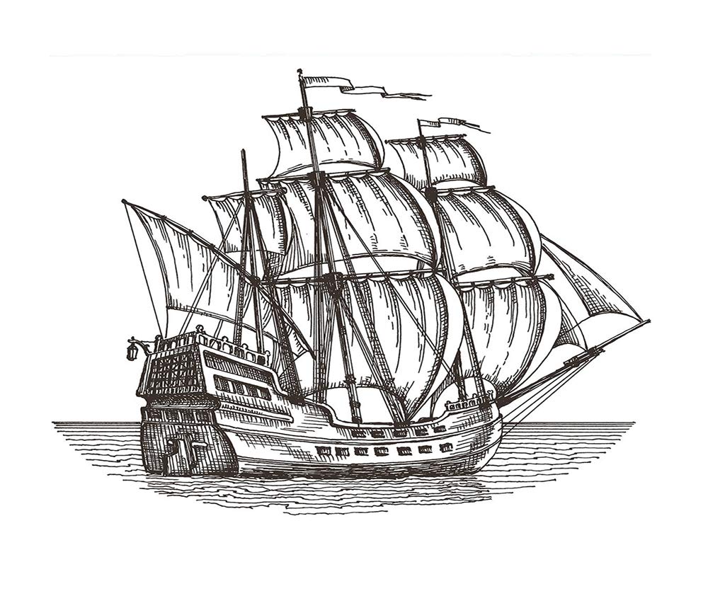 116x83 Inches Old Retro Style Ship Floating on Water Antique Cruise Marine Sketch Art - Peel and Stick Self-Adhesive Wallpaper - Removable Large Wall Sticker for Home, Office, Bedroom, Living Room, Dorm Decor