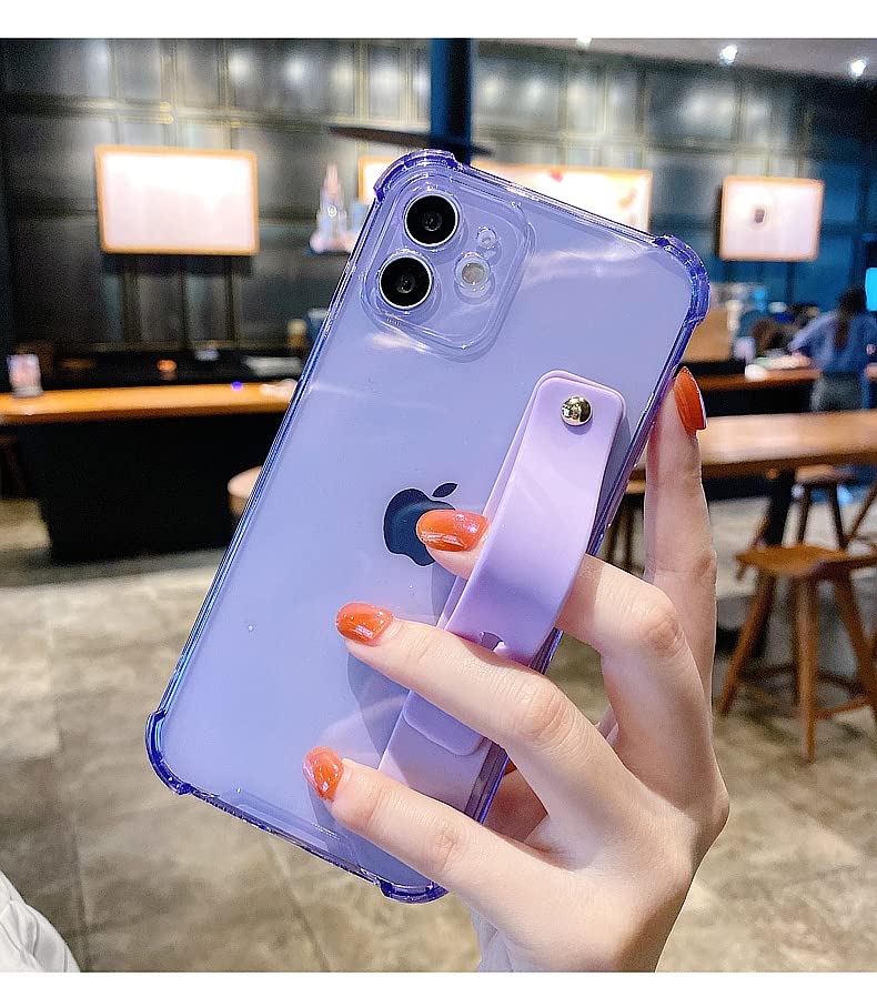 Siduater Clear Shockproof TPU Case with Kickstand & Adjustable Finger Grip Loop for iPhone 12 Pro Max 6.7 Inch - Rugged Protective Bumper Cover in Lavender | Perfect for Outdoor Activities, Work & Daily Use