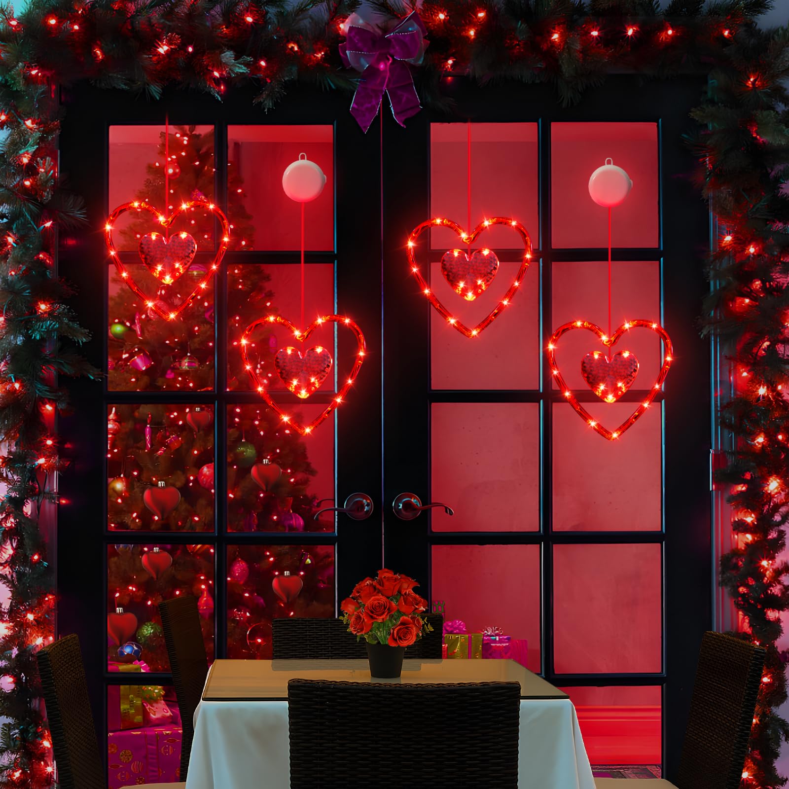 3 Pack Valentine's Day LED Window Lights - Battery Powered Heart Shaped Decor with Timer, Red Hanging Silhouette Lights for Fireplace, Home & Indoor Holiday Decorations (2025) - Perfect for Romantic Ambiance, Christmas Decor & Party Lighting