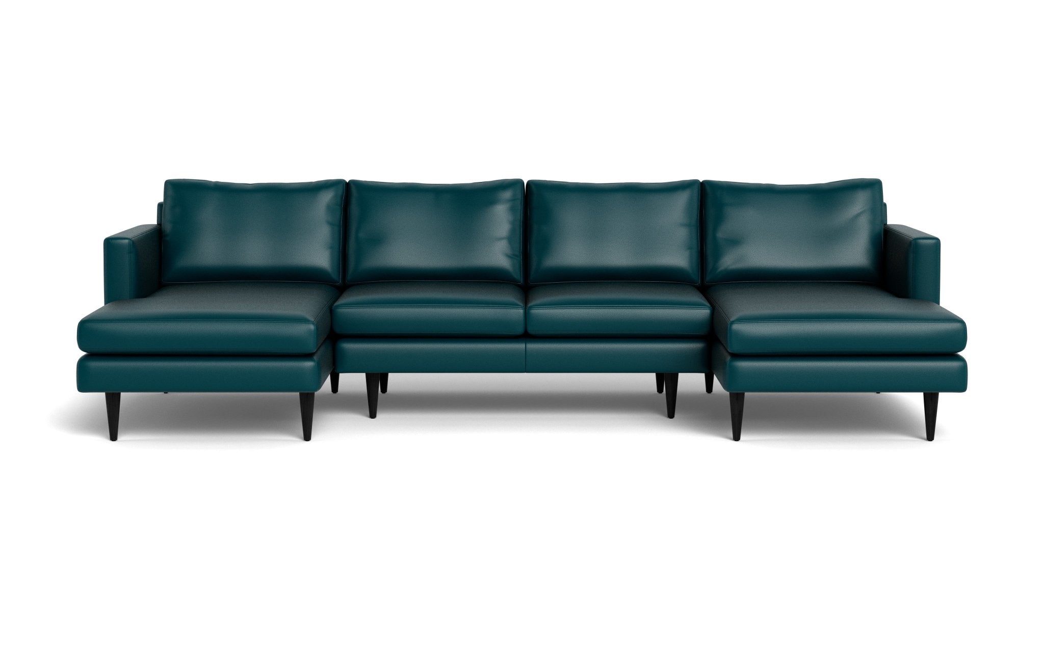 Wallace 126 Genuine Leather U-Shaped Sectional Sofa - Untufted Double Chaise Modern Living Room Furniture for Home Theater & Family Gatherings