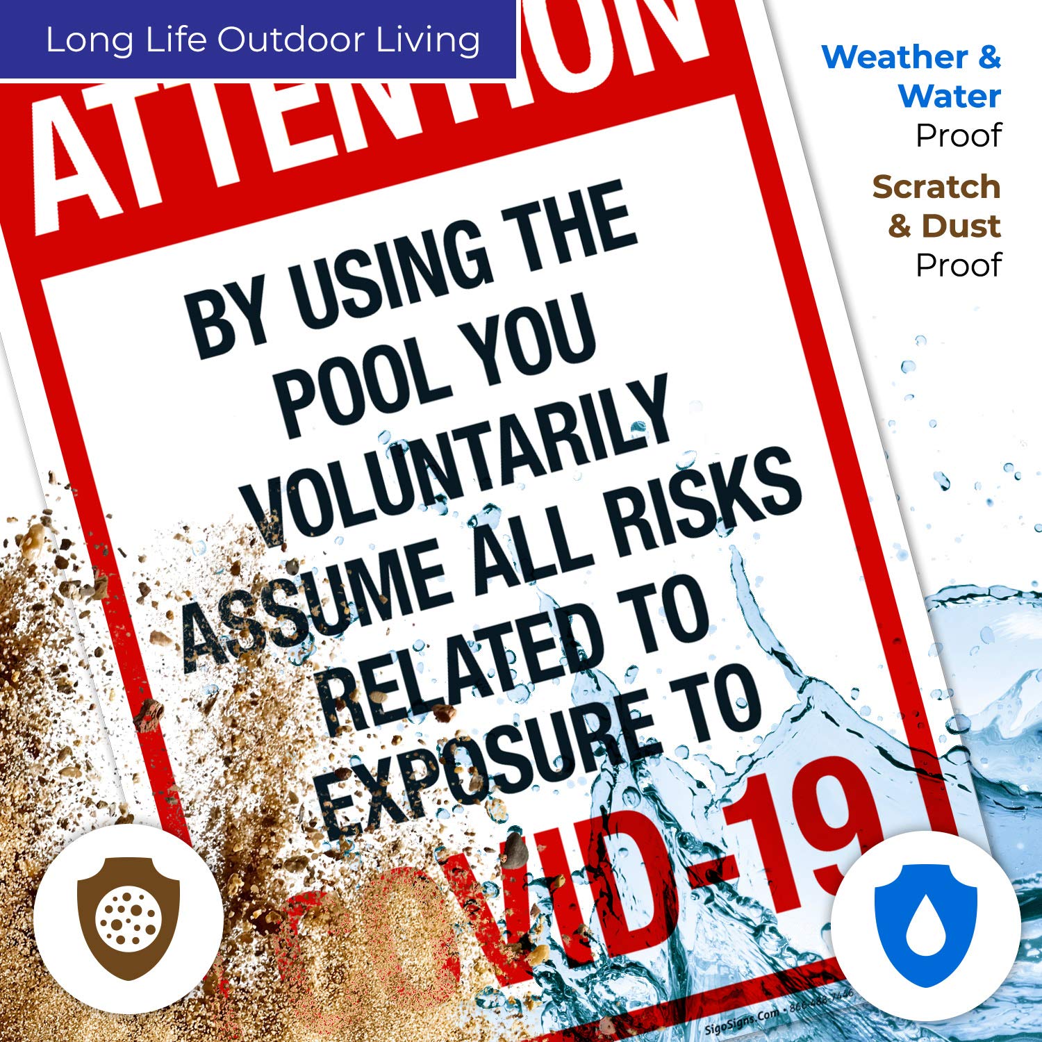 10x14 Inches Rust-Free .040 Aluminum Pool Warning Sign - 'Attention: Using The Pool You Voluntarily Assume All Risks' - Fade Resistant for Indoor/Outdoor Use - Made in USA - Perfect for Public Pools, Water Parks & Backyard Safety