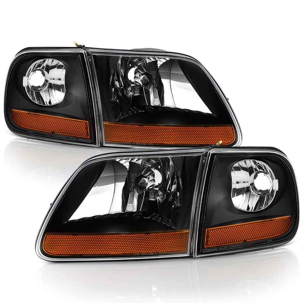 ACANII Black Housing Headlights for 1997-2003 Ford F150 - Harley Davidson Style LED Headlight Assembly with Corner Lights (Left+Right Pair) - Upgrade for Night Driving & Off-Road Adventures