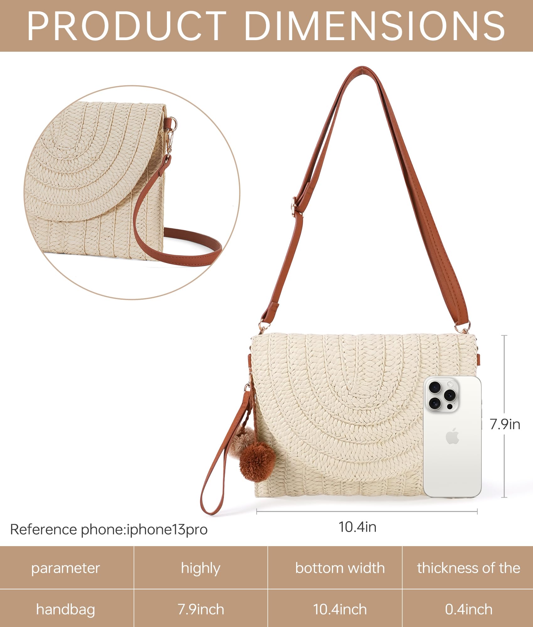 Women's Lightweight Straw Crossbody Beach Bag - Cute Summer Clutch Purse for Vacation, Travel & Outdoor Activities