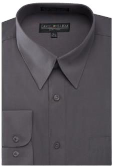 Daniel Ellissa DS3001 Convertible Cuff Basic Dress Shirt for Men - Classic Charcoal Gray Office & Formal Wear - Perfect for Business Meetings, Weddings, and Professional Occasions