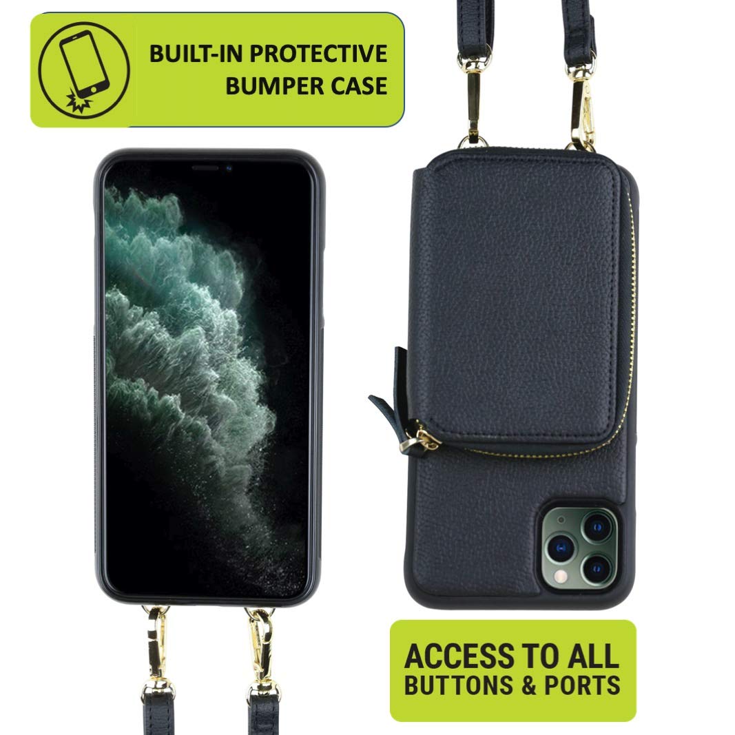 Gear Beast RFID Blocking Crossbody Phone Case Wallet for iPhone 11 - Adjustable Strap, Hands-Free Convenience - Perfect for Travel, Shopping & Everyday Use (Black)