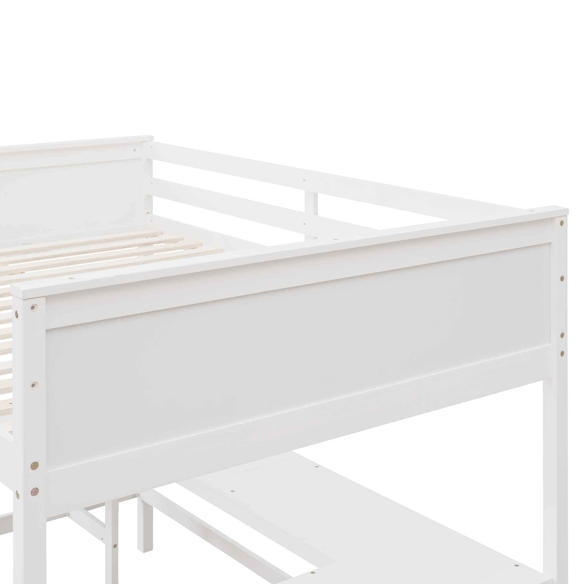 **Full Size Loft Bed with 3 Storage Shelves & Long Desk - Solid Pinewood Bed Frame with Ladder & Safety Guardrails - Space-Saving Kids & Adult Bedroom Furniture - No Box Spring Needed - White - Perfect for Small Rooms, Dorms & Apartments**