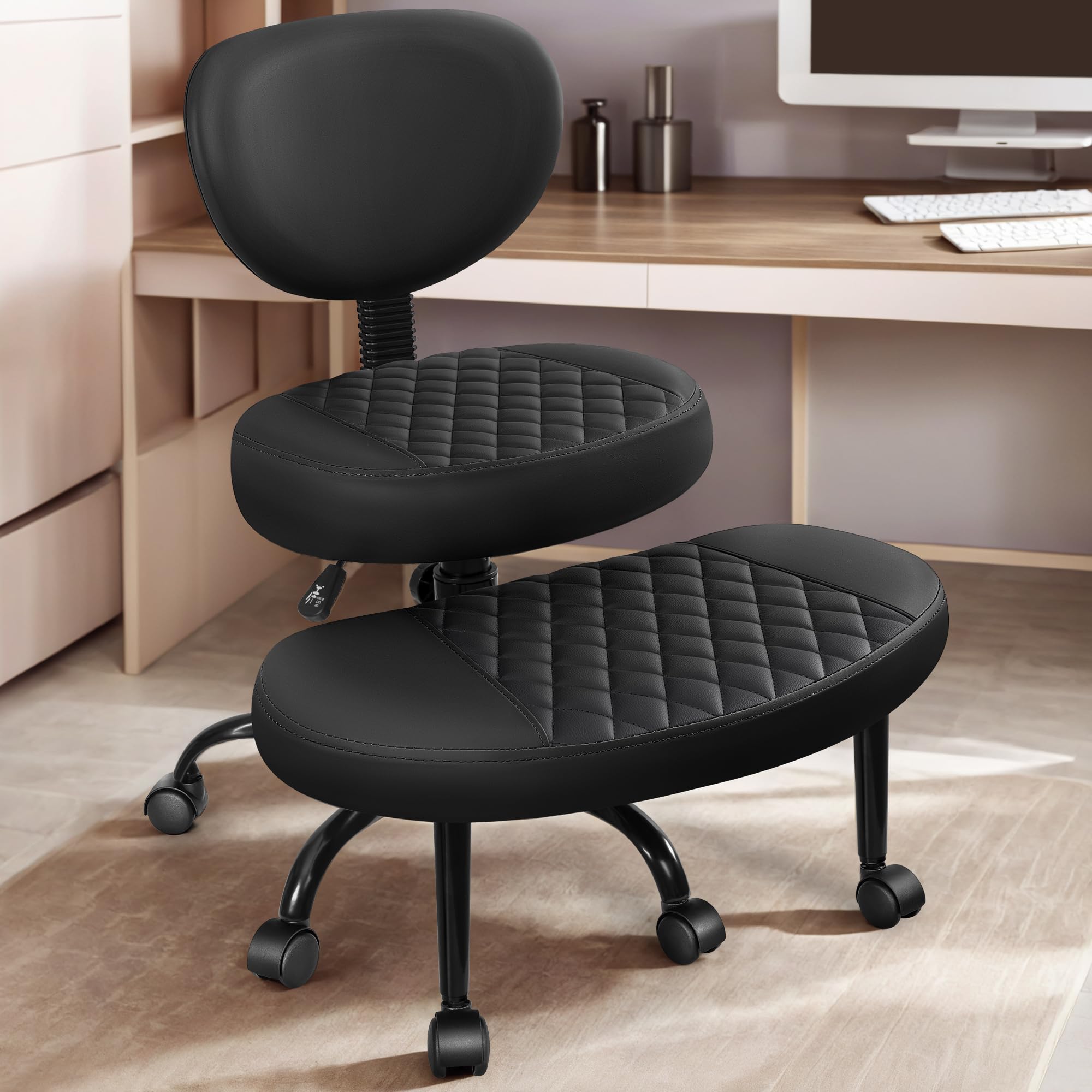Ergonomic Cross-Legged Office Chair with Wheels - Adjustable Height Meditation & Yoga Chair for Adults - Wide Criss-Cross Design with Lumbar Support - Perfect for Home Office, Meditation, ADHD Focus & Workspace Comfort - Black Kneeling Chair