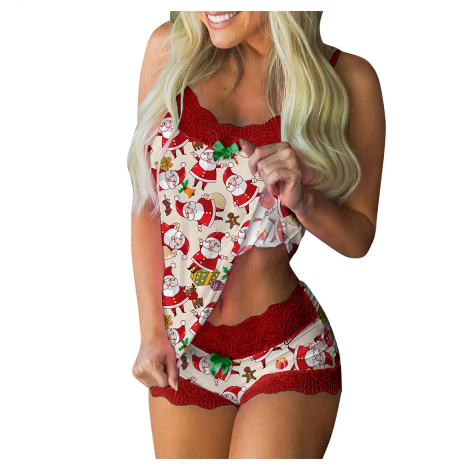Sexy Lace Chemise Nightgown for Women - Christmas Lingerie Sleepwear Set, Sheer Lace Babydoll with G-String Panty, Romantic Valentines & Honeymoon Nightwear