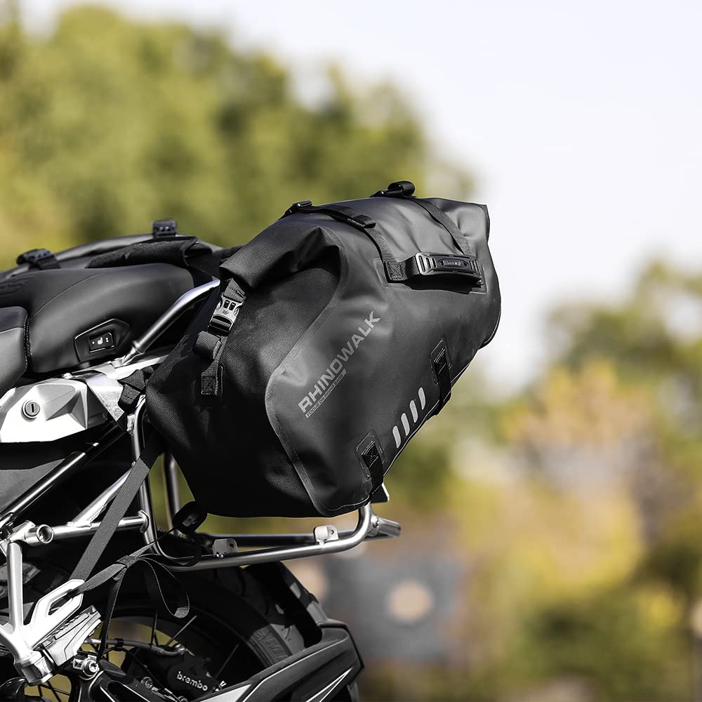 Rhinowalk 48L (24Lx2) Waterproof Motorcycle Saddle Bags - Anti-Vibration Motorbike Panniers with Shoulder Strap for Harley, BMW, Honda & Most Adventure/Sport Bikes - Perfect for Long Rides, Road Trips & Daily Commuting