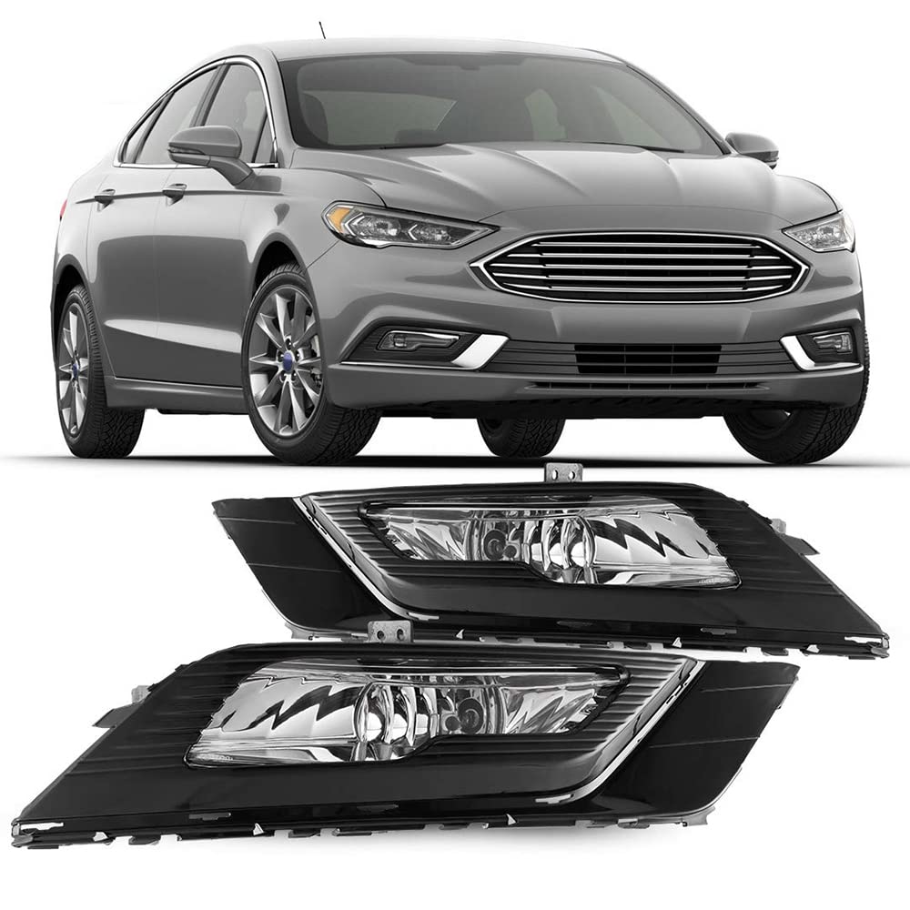 2017-2018 Ford Fusion Fog Lights Assembly - OEM Replacement Driving Lamps with H8 Halogen Bulbs, Wiring Harness & Switch (Black Housing, Clear Lens) - Perfect for Night Driving & Low Visibility Conditions