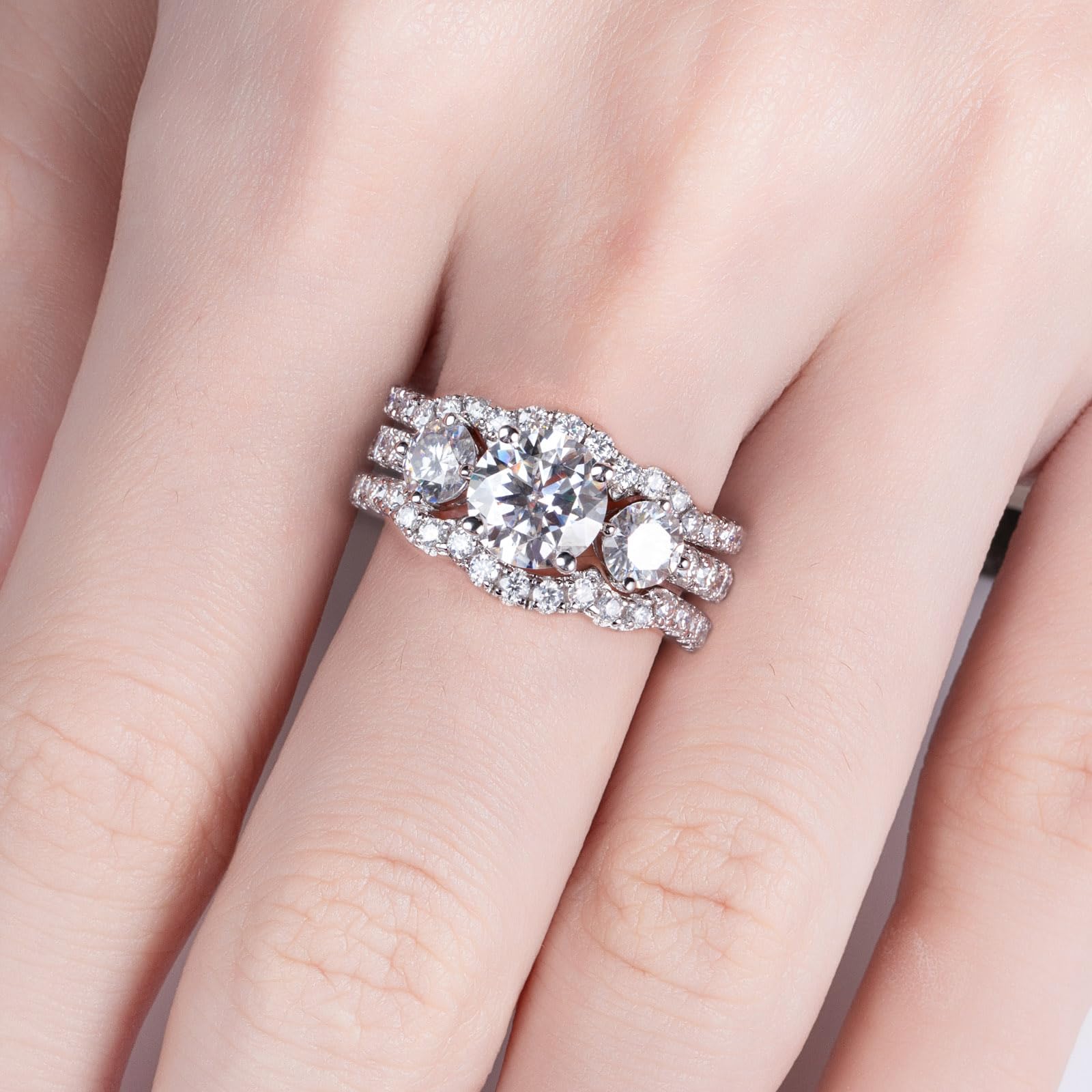 3.7CTTW D Color VVS1 Clarity Round Brilliant Cut Moissanite Wedding Rings Set - 925 Sterling Silver Bridal Engagement Ring for Women with Certificate | Perfect for Proposals, Anniversaries & Special Occasions