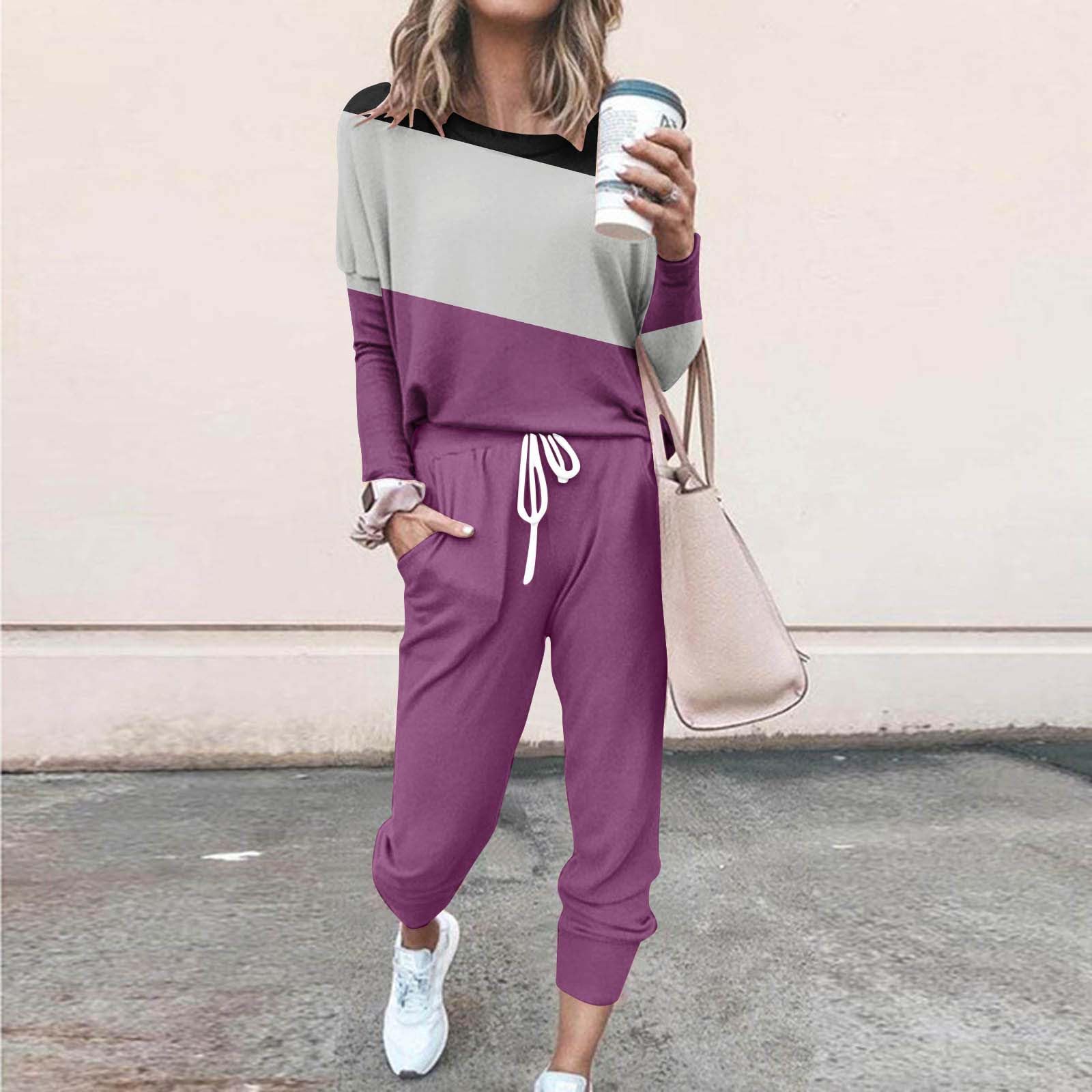 Jsaierl Women's 2-Piece Workout Sets - Long Sleeve Sweatsuits & Lounge Wear | Comfortable Yoga Outfits for Gym, Running & Home Relaxation