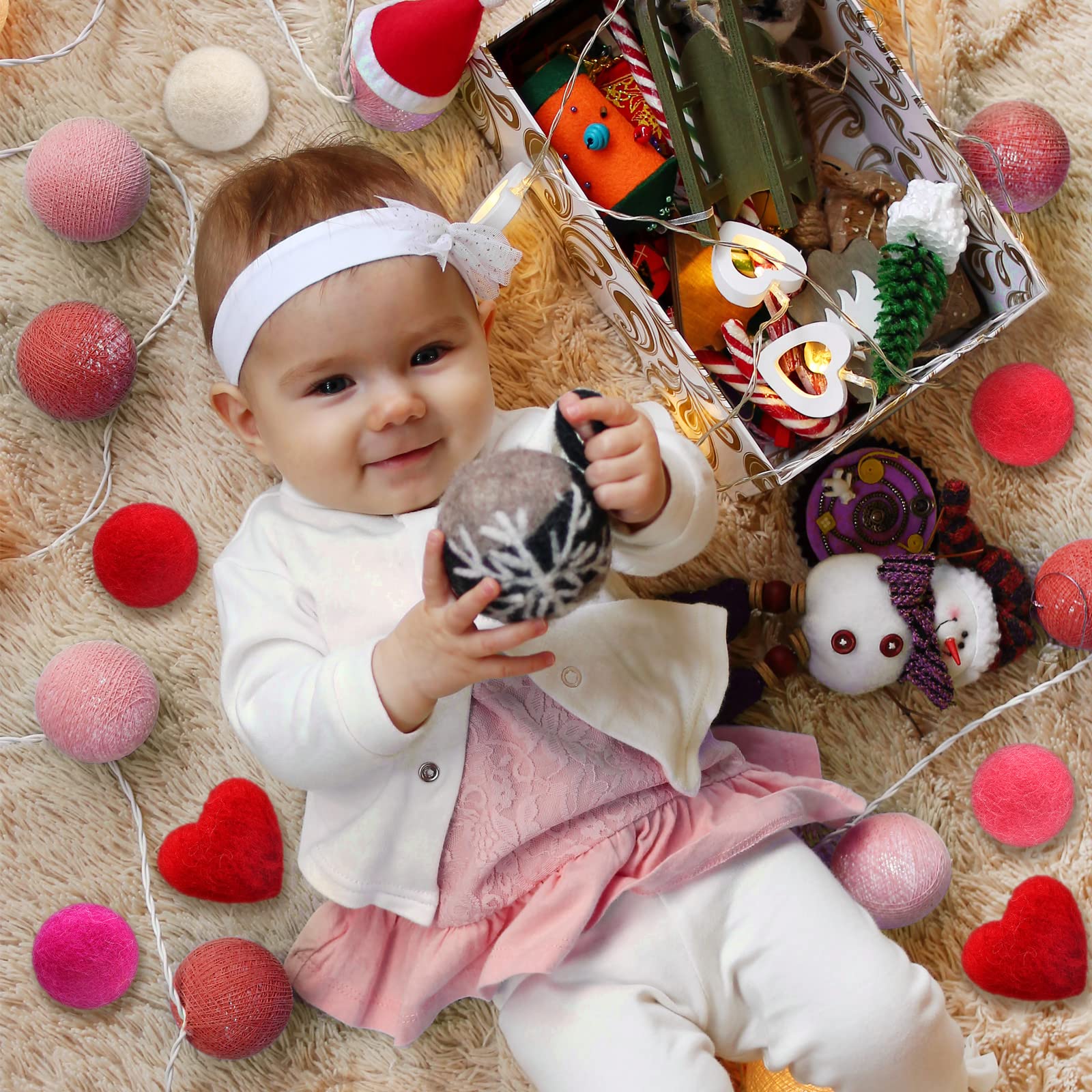 63-Piece Wool Felt Balls & Hearts Set - 15 Heart-Shaped Pom Poms for Valentine's Day DIY Crafts, Home Decor & Garland Making - Includes Sewing Kit for Easy DIY Projects | Perfect for Party Decorations, Gift Wrapping & Nursery Decor