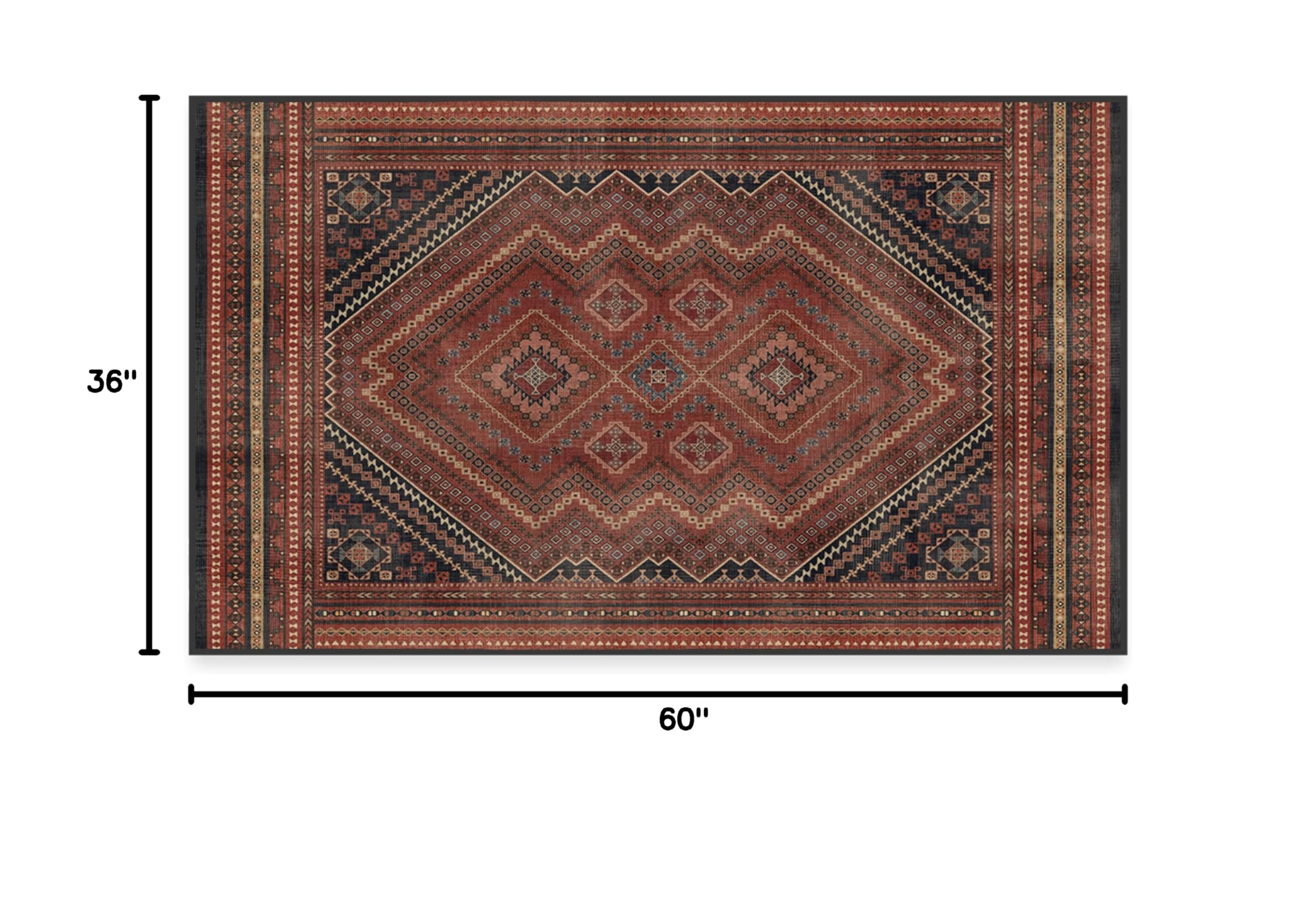Ruggable Washable 3x5 Area Rug - Kaden Amber Red Vintage Design | Non-Slip Gripper Pad | Premium Washable Rug for Living Room, Bedroom, Kitchen, Office & Classroom | Perfect for High-Traffic Areas & Pet-Friendly Homes