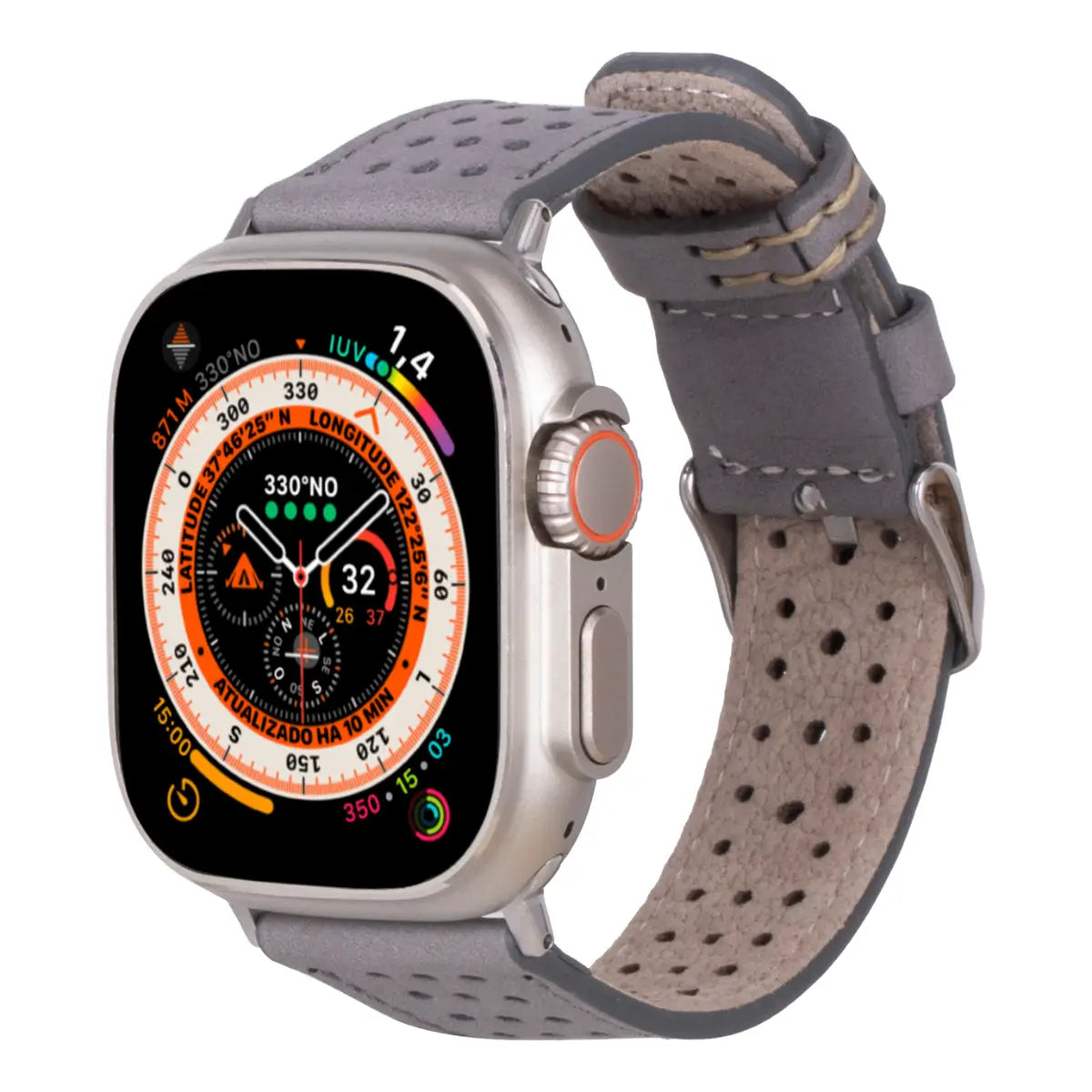 Premium Gray Leather Rally Strap for Apple Watch - Durable & Stylish Band for Workouts, Sports & Everyday Wear