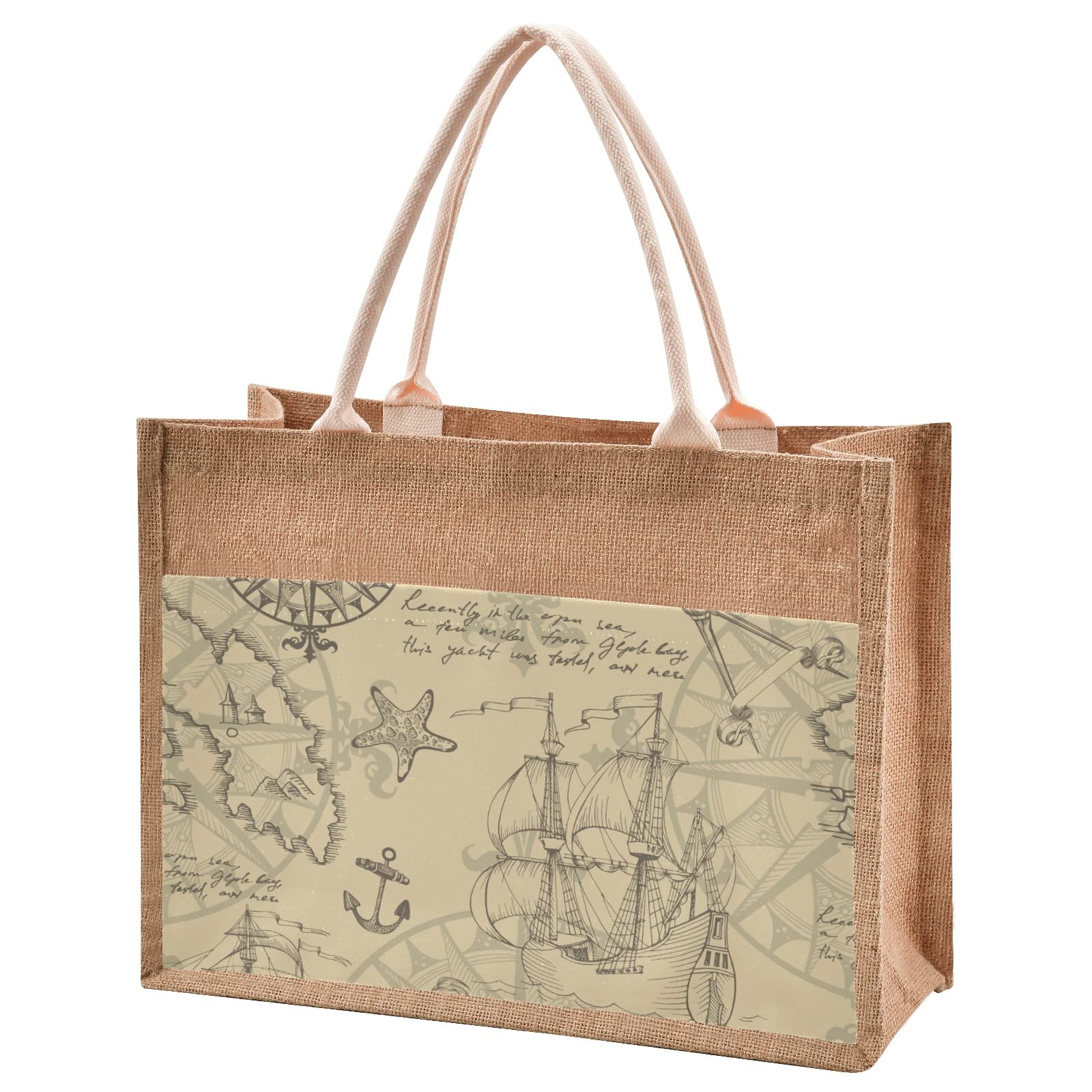 Waterproof Jute Tote Bag with Durable Handles - Eco-Friendly Burlap Straw Grocery Shopping Bag for Beach, Travel & Daily Use | Reusable & Stylish Carryall for Market, Picnic & Work Commute