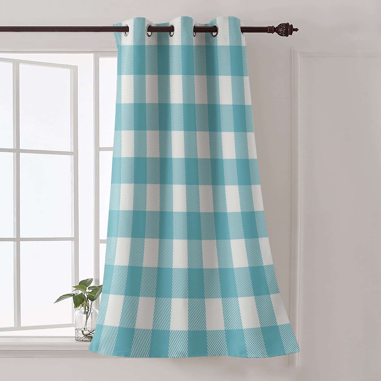 Teal Buffalo Check Blackout Curtains - Thermal Insulated Grommet Window Panel (52x24 Inch) for Living Room & Bedroom - Light Blocking Home Decor for Better Sleep & Energy Efficiency