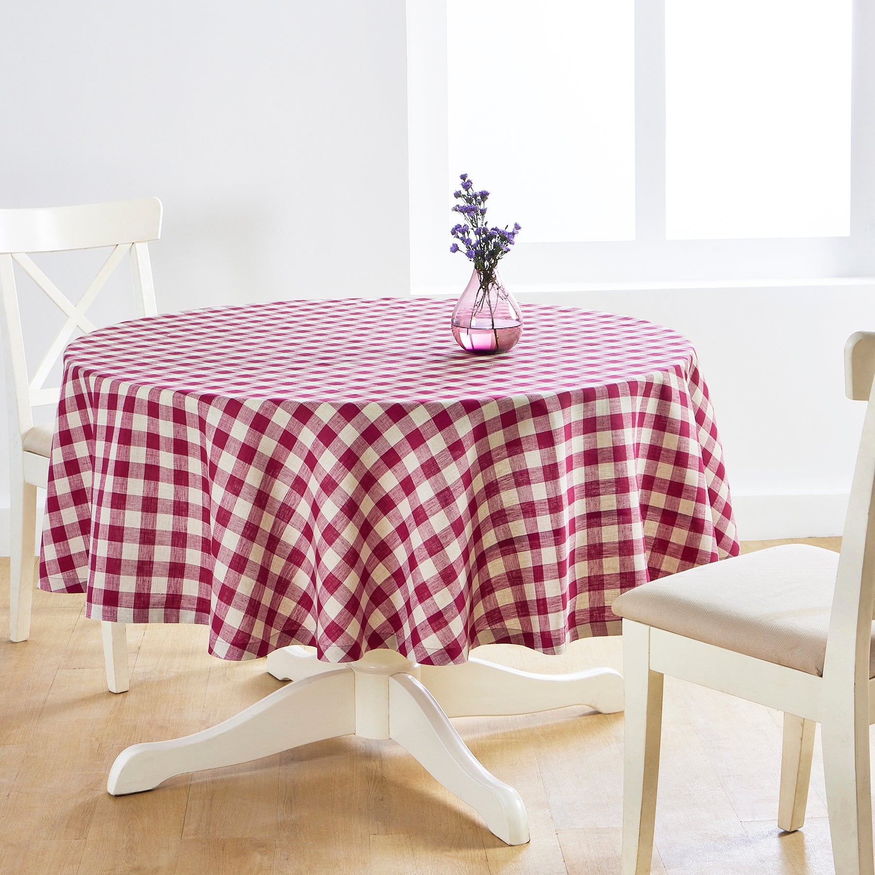Morgan Check Round Tablecloth - Classic Red and White Plaid Design for Dining & Kitchen Decor | Perfect for Parties, Holidays & Everyday Use