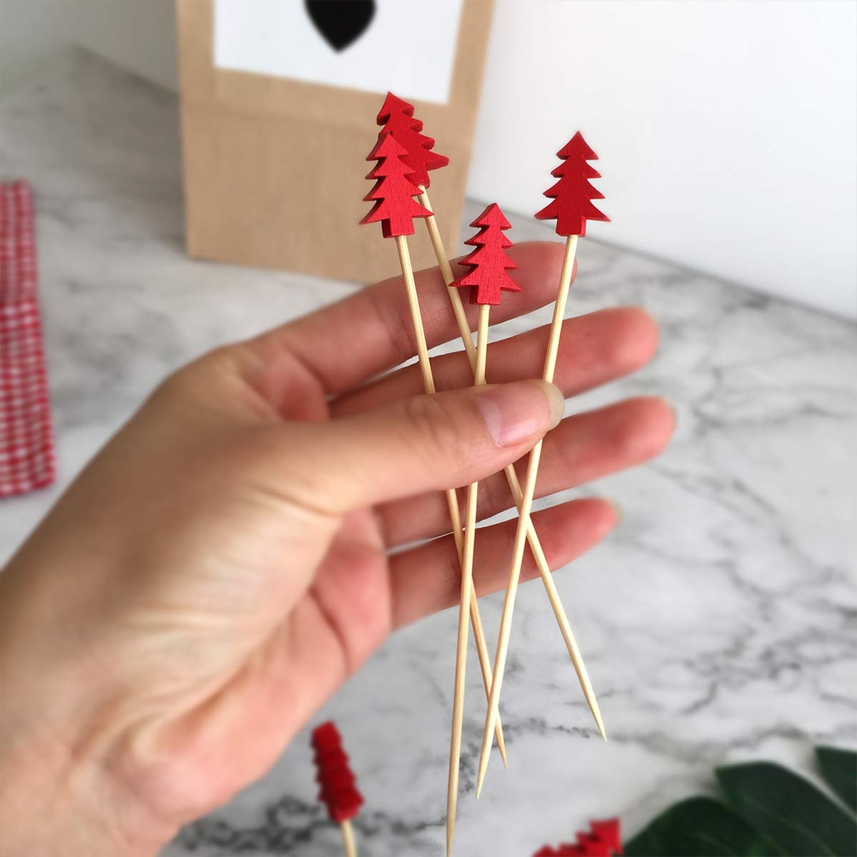DOITOOL 200pcs Bamboo Cocktail Sticks - Reusable Party Toothpicks for Fruits, Appetizers & Drinks - Perfect for Cocktail Parties, Christmas Decorations & Home Entertaining