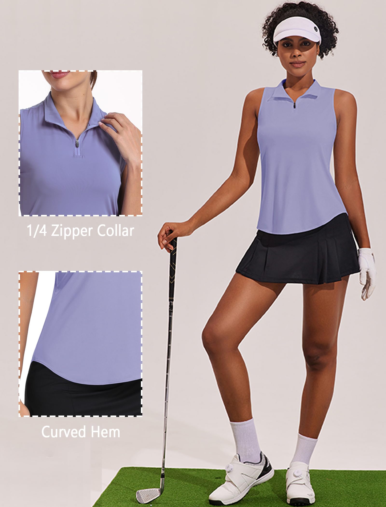 **PINSPARK Women's Sleeveless Golf Shirt UPF 50+ – Breathable Tennis Polo with 1/4 Zip & Collar – Racerback Tank Top for Golf, Tennis, Pickleball & Outdoor Sports**