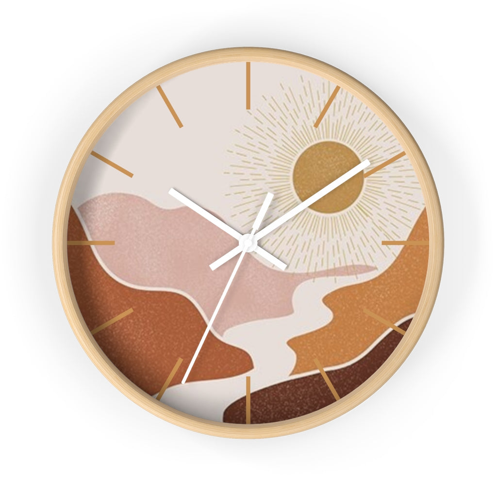 Bohemian Desert Modern Wall Clock - Wood & Plexiglass Home Decor for Living Room, Bedroom, Office - Unique Midwest Style Gift for Housewarming & Birthday