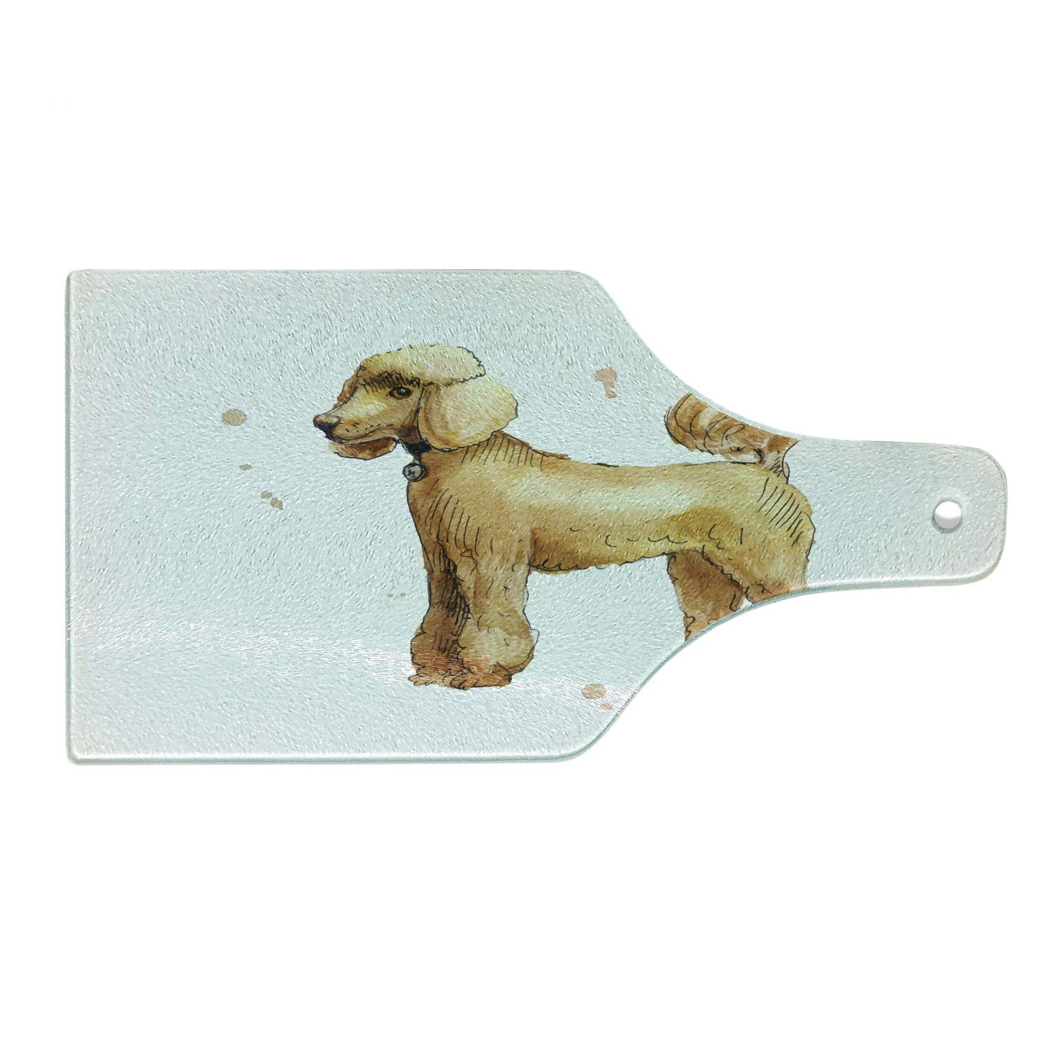 Ambesonne Poodle Tempered Glass Cutting Board - Cartoon Poodle Side Shot Design, Decorative Serving Board for Kitchen, Wine Bottle Shape in Pastel Brown, Umber, Dark Yellow & White - Perfect for Cheese, Charcuterie & Wine Pairing