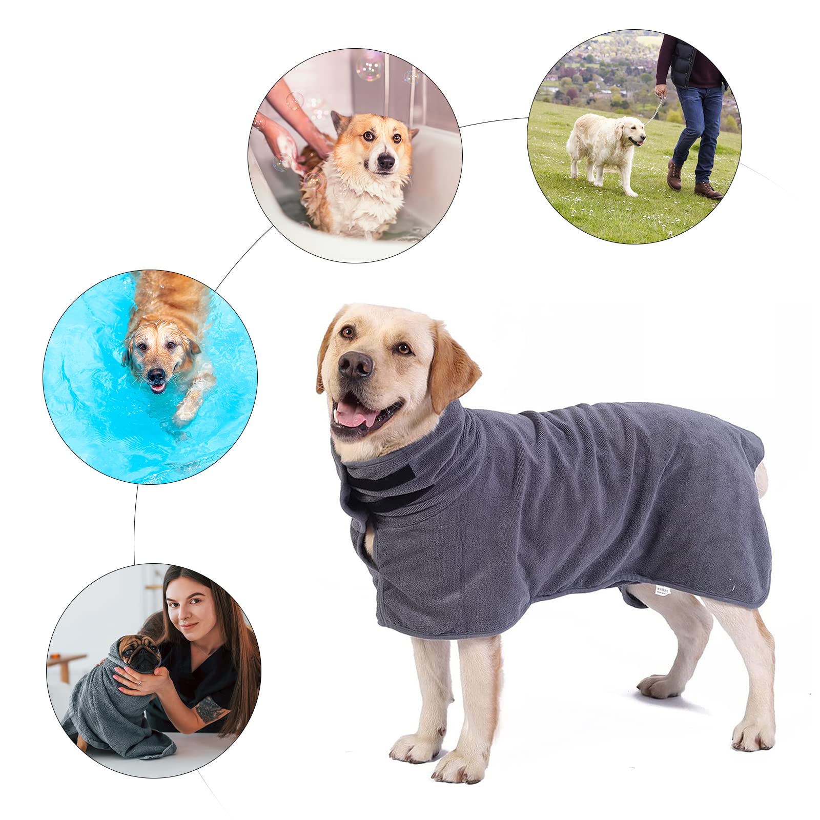Bemodst Super Absorbent Microfiber Dog Drying Coat - Fast Drying Pet Bathrobe Towel for Dogs & Cats - Luxuriously Soft Moisture Wicking Bath Robe | Perfect for Post-Bath Drying, Grooming, and Keeping Pets Warm After Swimming