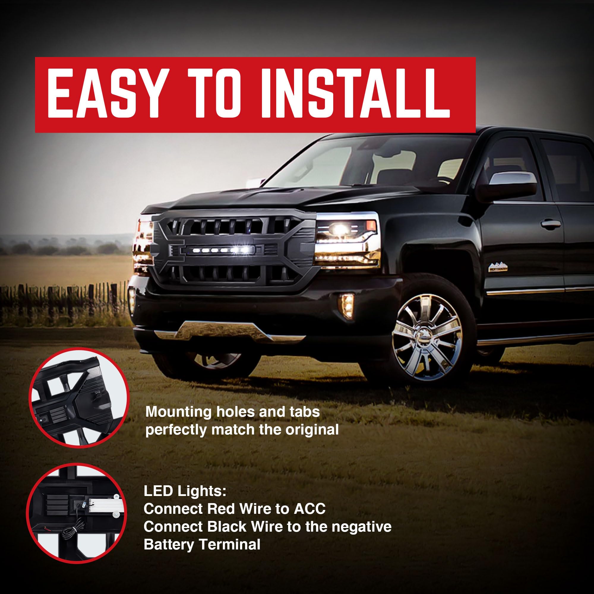 Heavy Duty AMERICAN MODIFIED Armor Grille with Off-Road LED Light Bar | Compatible with 2016-2019 Chevrolet Silverado 1500 | Matte Black Finish | Perfect for Off-Roading, Truck Customization & Night Driving