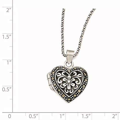 925 Sterling Silver Marcasite Heart Locket Necklace with 18 Inch Chain - Elegant Jewelry Gift for Women, Perfect for Valentine's Day, Anniversary & Special Occasions