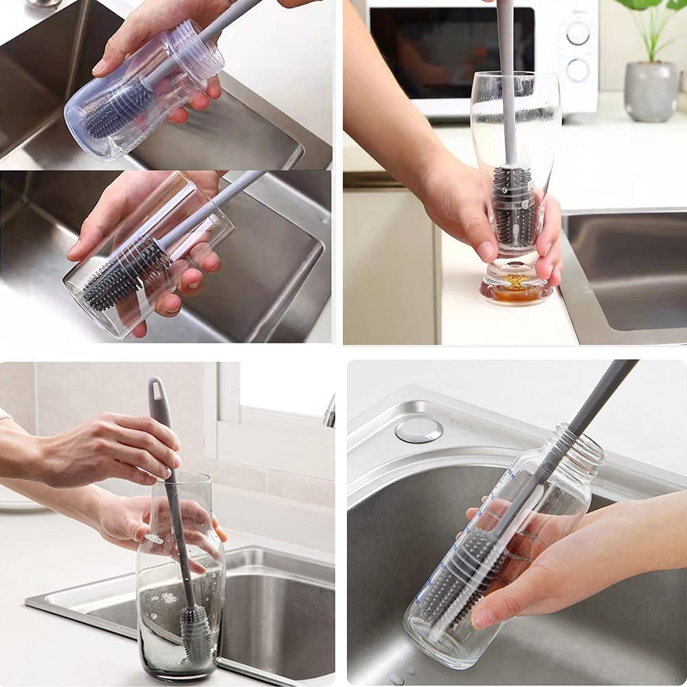Slyford 2 Pack Long Handle Silicone Bottle Cleaning Brushes - Perfect for Hydro Flask, Glassware & Small Opening Bottles - Ideal for Kitchen, Camping & Travel Accessories