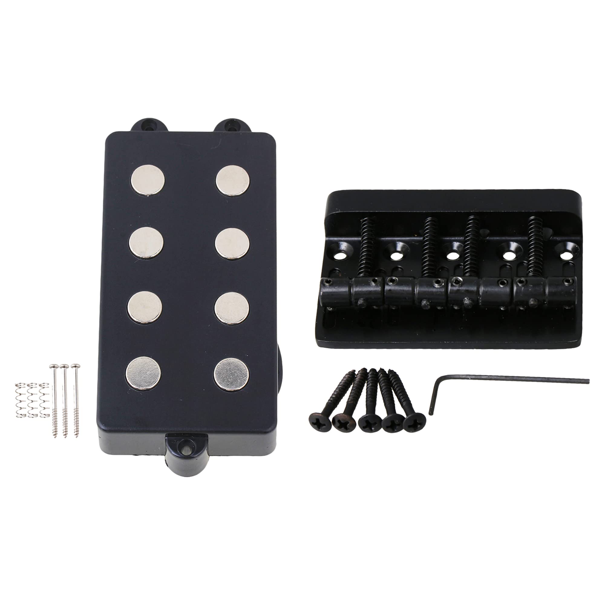 4 String Bass Guitar Pickup & Bridge Set - Black (Pack of 2) | Perfect for Bass Guitar Upgrades & Repairs