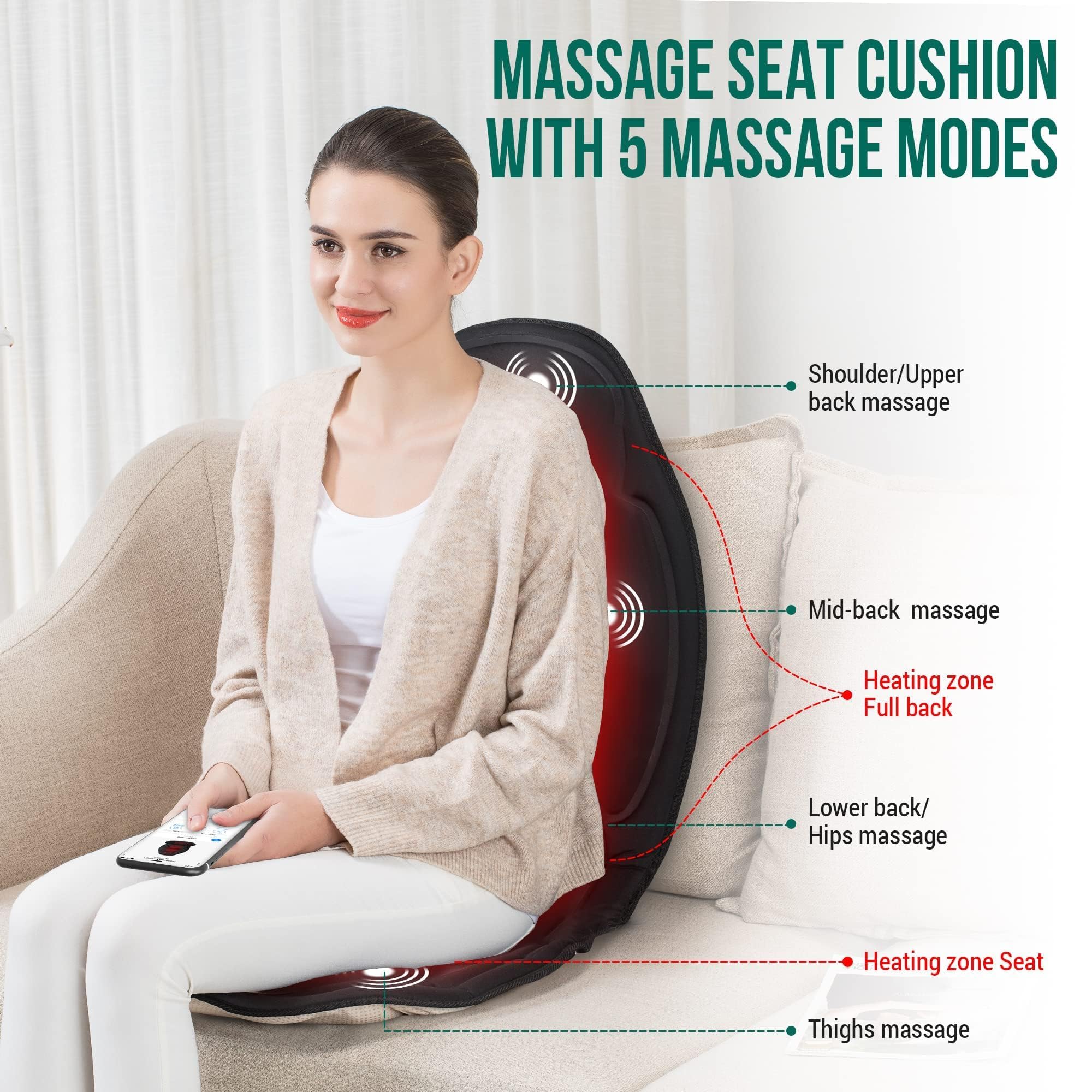 Snailax Vibrating Back Massager with Heat - 6 Motors & 2 Heat Levels, Massage Seat Cushion for Office Chair - Perfect for Home, Office, Car Use - Great Gift for Men & Women - Relieve Back Pain & Stress While Working or Relaxing
