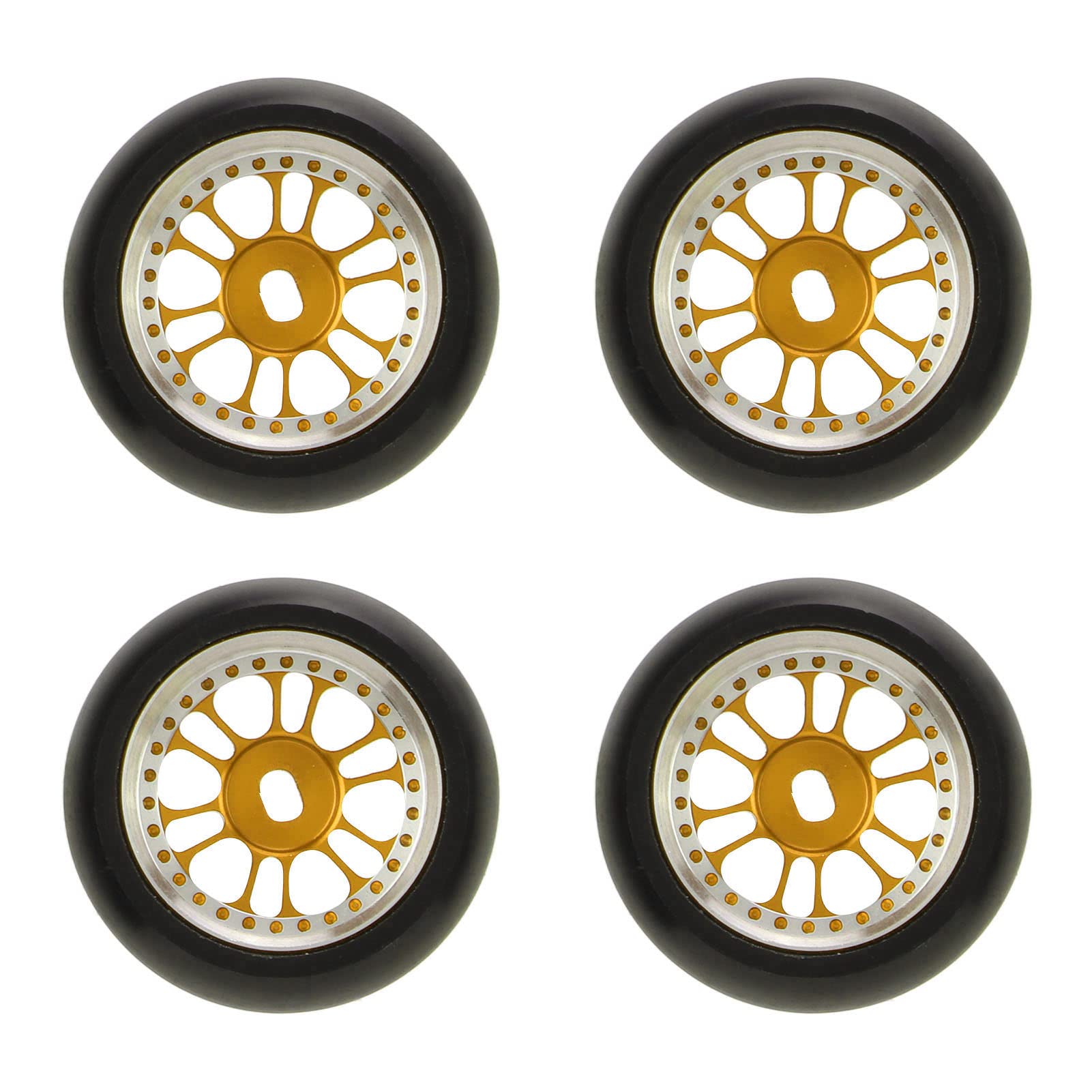 4Pcs High-Performance RC Drift Tires - Durable Abrasion-Resistant Wheels for 1/28 Scale RC Cars (Gold) - Perfect for Competitive Drifting & Smooth Racing on Indoor Tracks