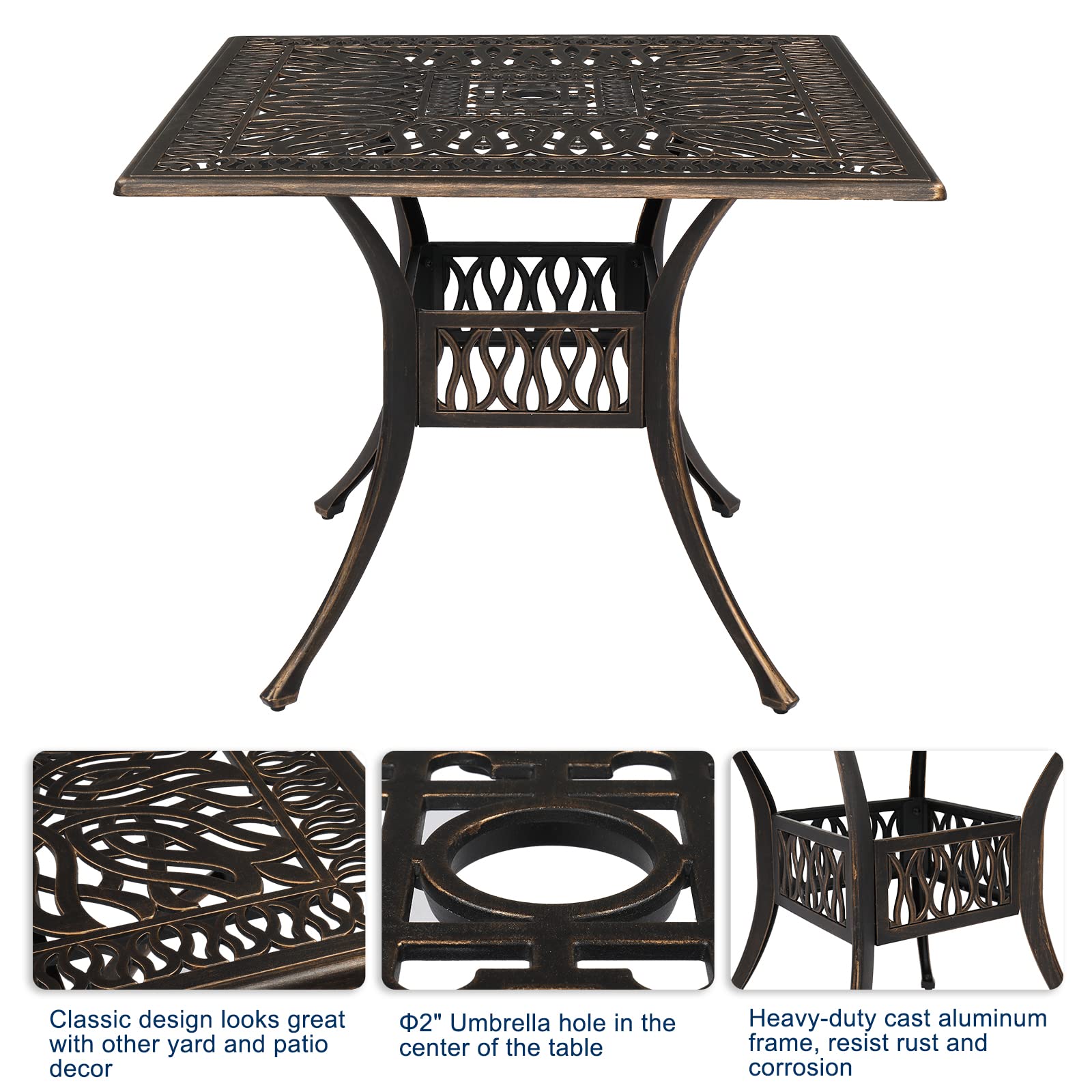Premium Outdoor Dining Table - Heavy Duty Cast Aluminum Patio Bistro Table for Backyard, Lawn, Balcony & Poolside (90x90x75cm Square) - Perfect for Garden Parties, BBQ Gatherings & Outdoor Entertaining