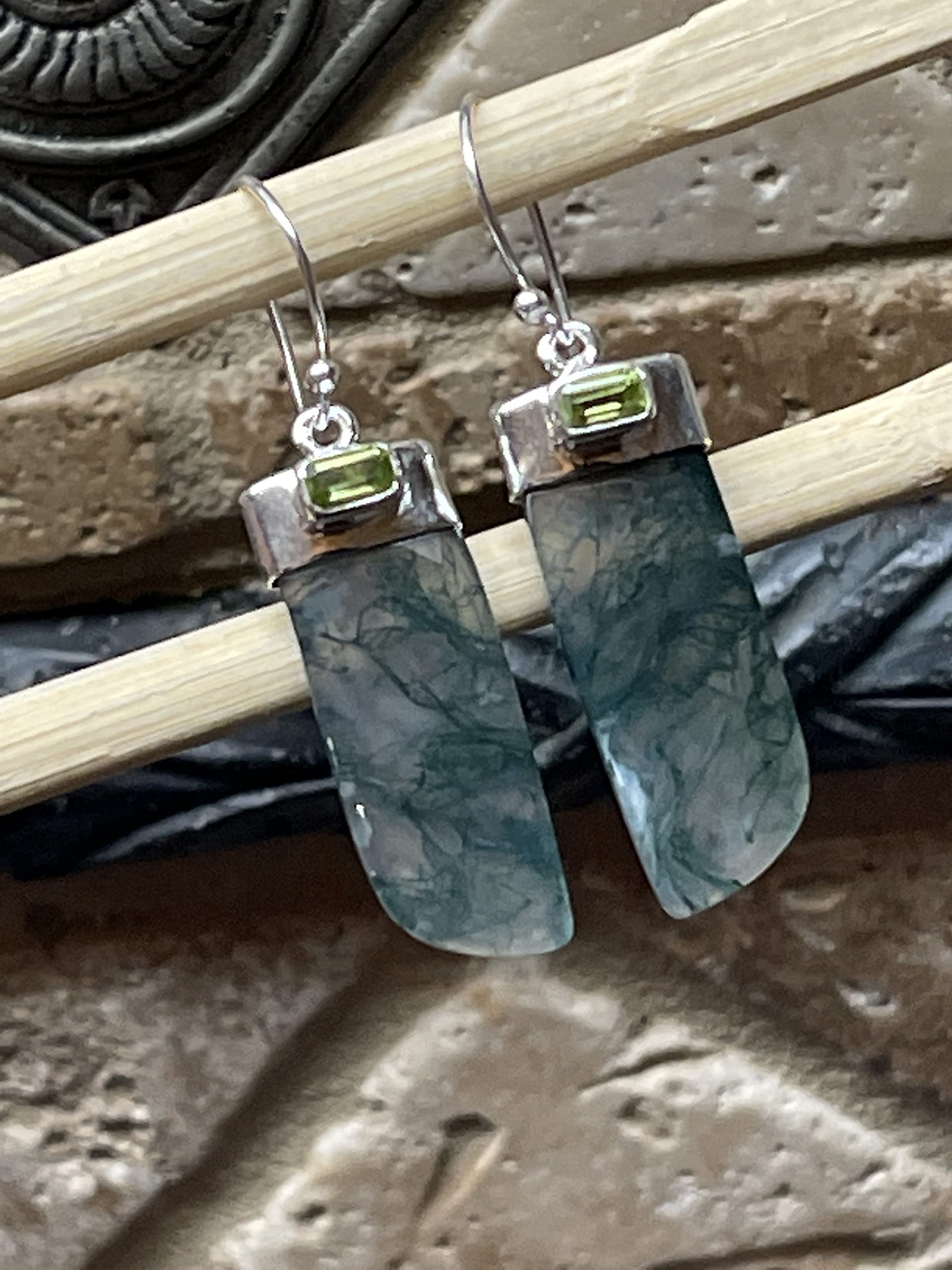 Natural Green Moss Agate & Peridot 925 Sterling Silver Earrings 45mm - Elegant Dangle Earrings for Women, Perfect for Weddings, Parties & Everyday Wear